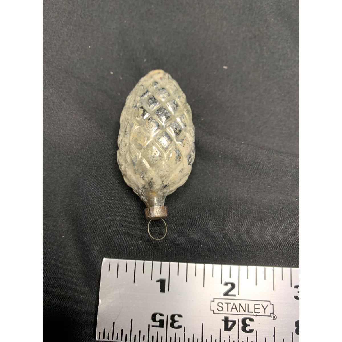 Vintage Germany Glass Pinecone Christmas Ornament Silver White Mica 3 Inch