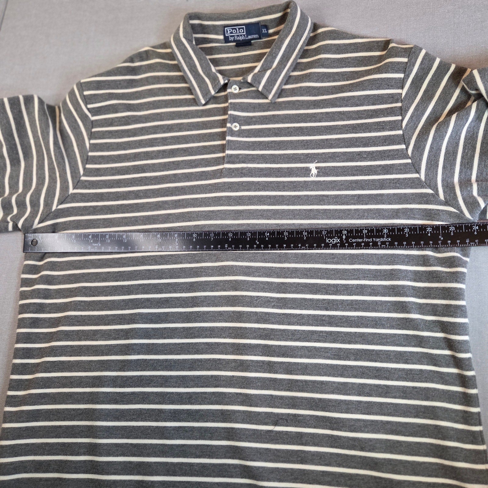 Vintage Polo Ralph Lauren XL Long Sleeve Stripe Shirt Gray White Cotton