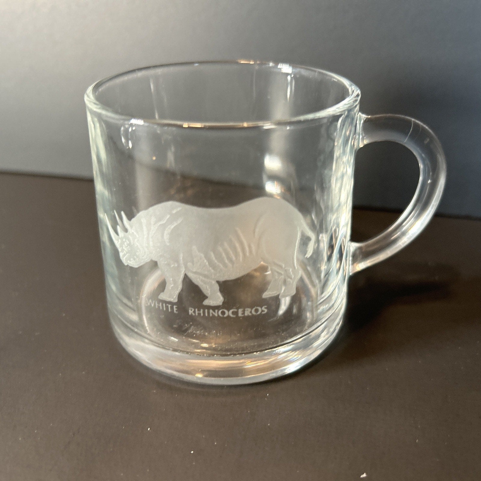 Luminarc France Endangered Species Etched Glass Espresso Mugs Set of 7 Vintage