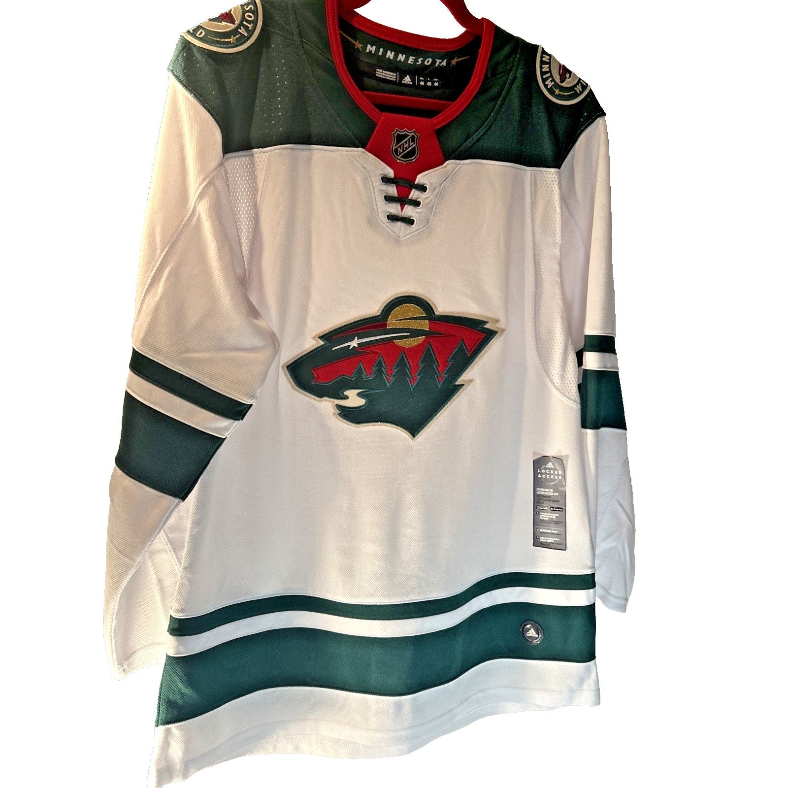 Adidas Minnesota Wild Climalite Jersey White Size 46 Fight Strap