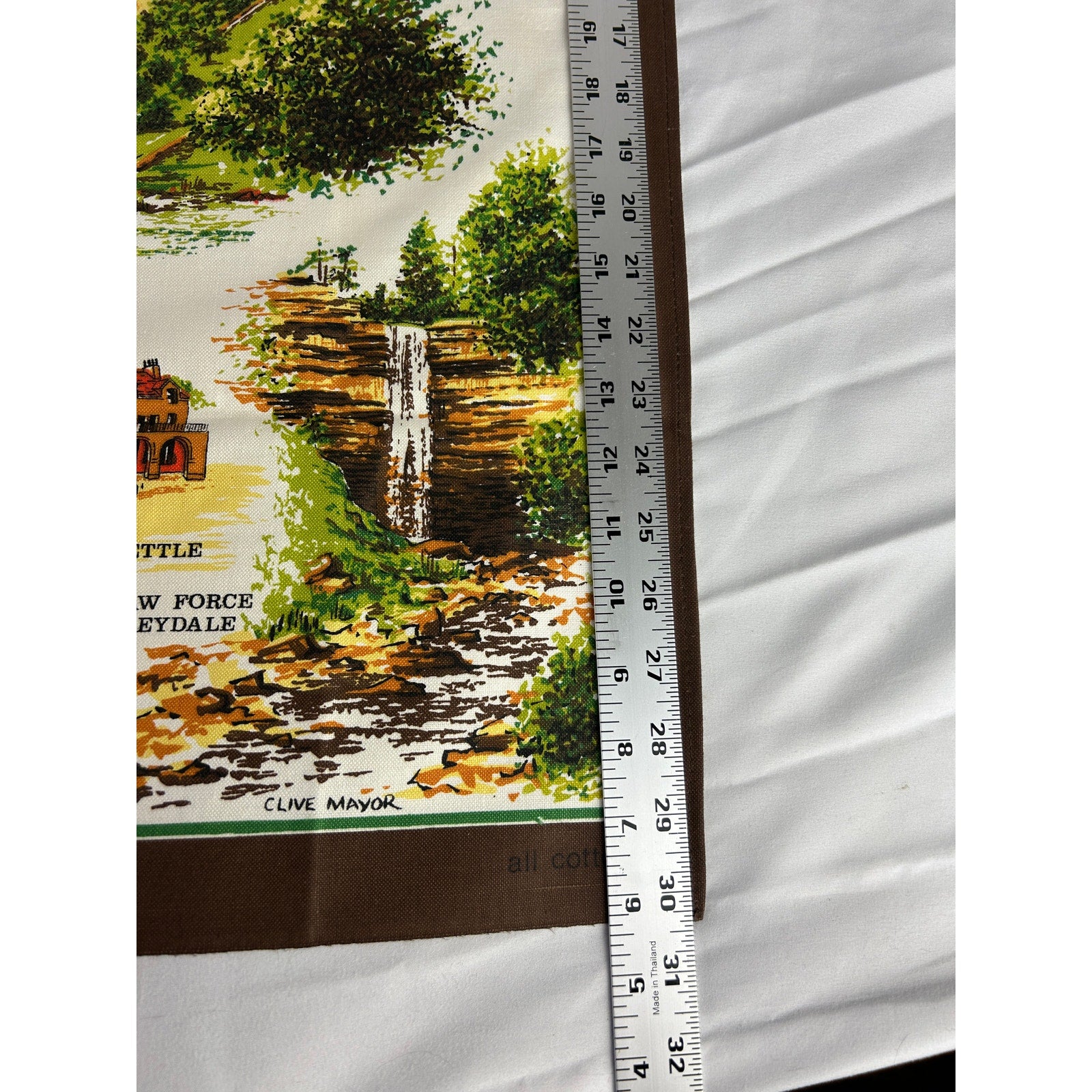 Vintage Yorkshire Dales Tea Towel Map England Cotton Clive Mayor