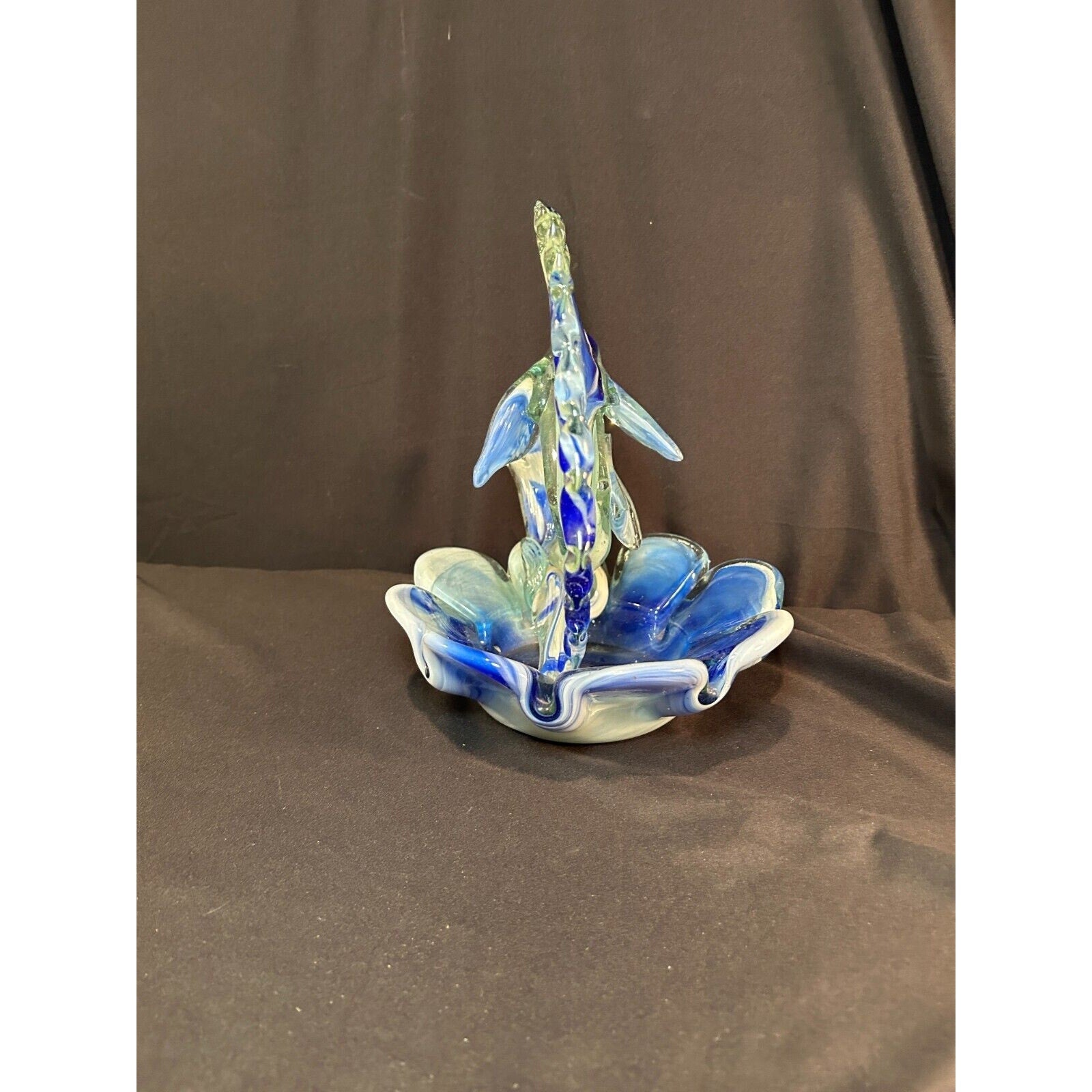 Murano Style Blue White Art Glass Swordfish Figurine Hand Blown