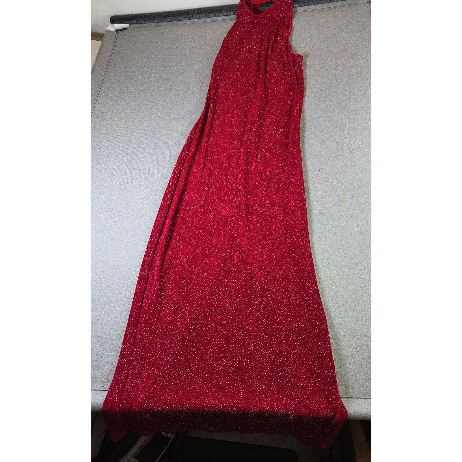 Roberta Evening Gown L Red Rhinestone Halter Formal Dress USA Style 72729
