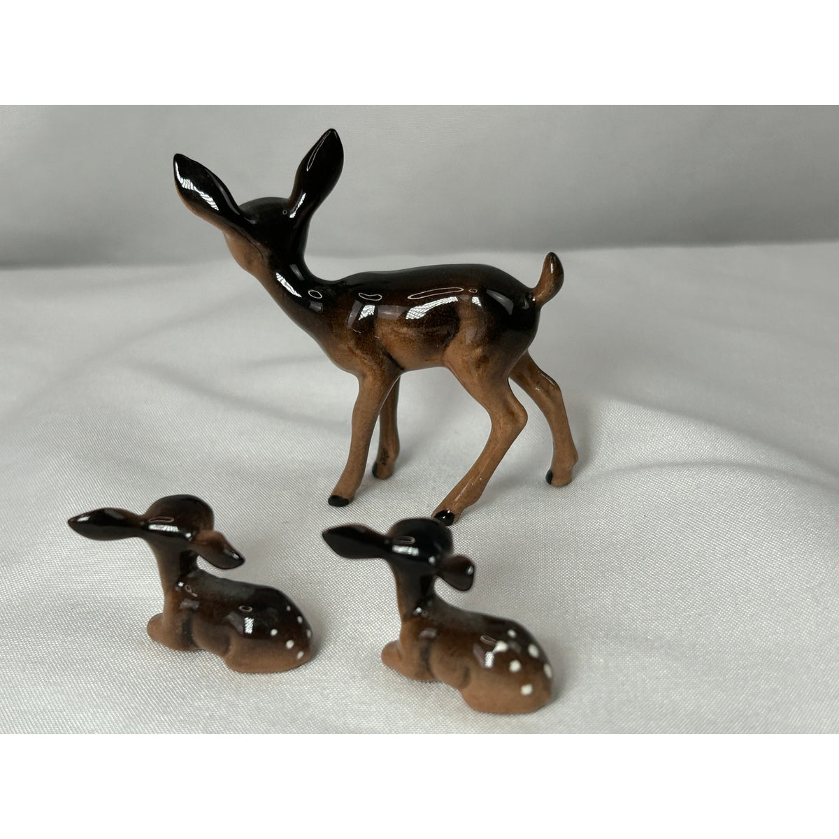 Vintage MCM Miniature Deer Family Figurines Doe 2 Fawns Ceramic Bambi Style