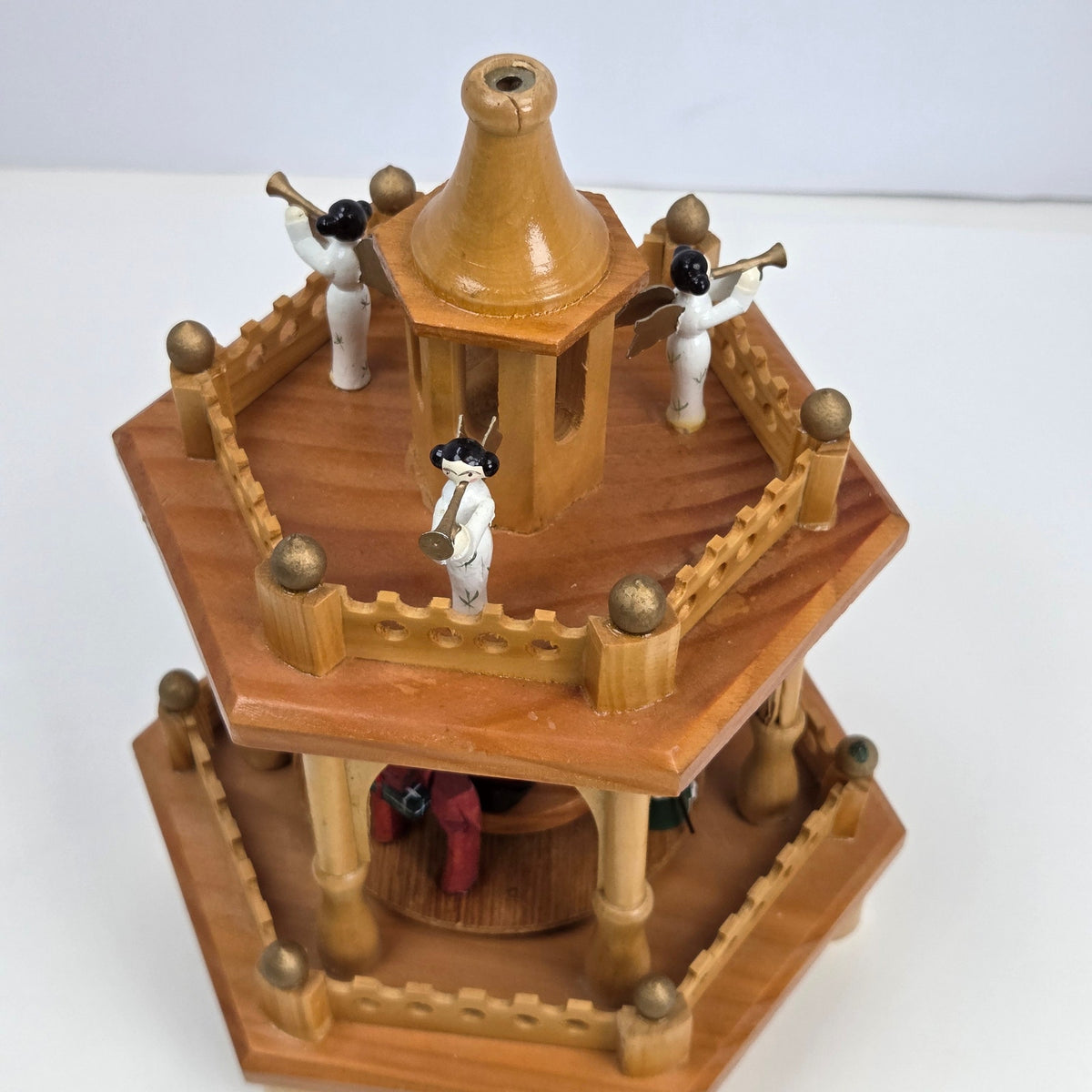 Silvestri Hand Crafted Wood 2 Tier Nativity Christmas Pyramid Box 13" Vintage