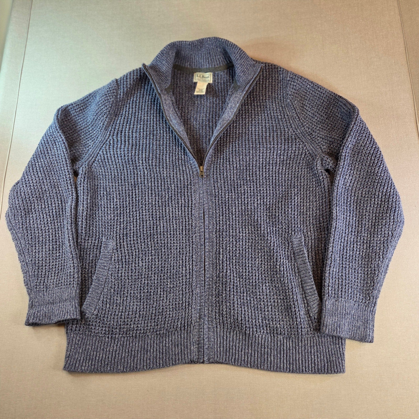 L.L. Bean Organic Cotton Full Zip Sweater Men’s M Blue Knit Jordan
