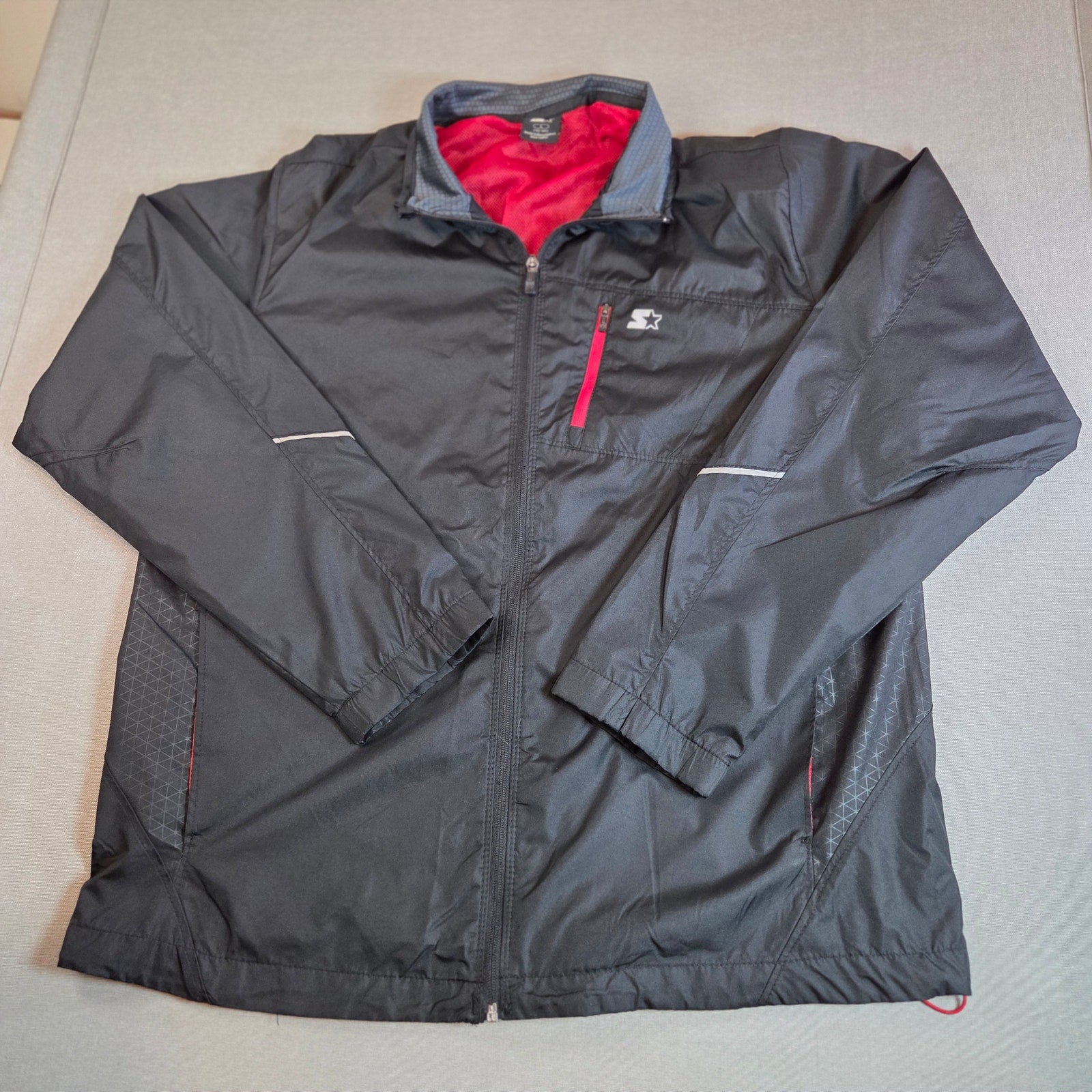 Starter Lightweight Windbreaker Jacket Gray Red Mesh L 42-44 Full Zip