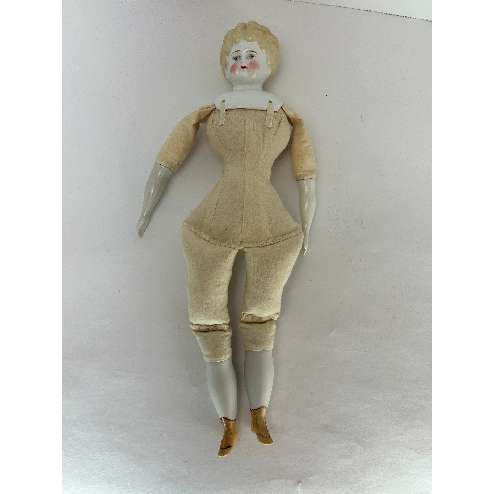 German 18 inch blonde China head doll 1890 turned head provenance attached