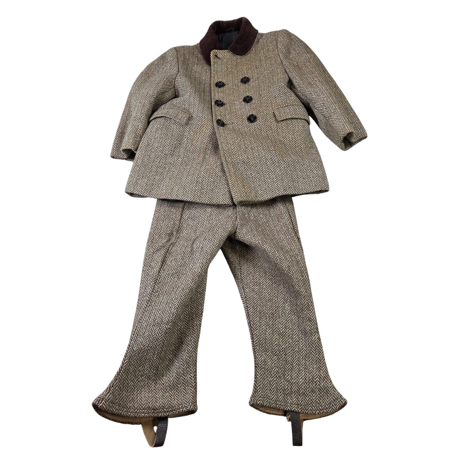 Fieldston Boys Wool Herringbone Coat Pants Set Vintage Stirrup Suit