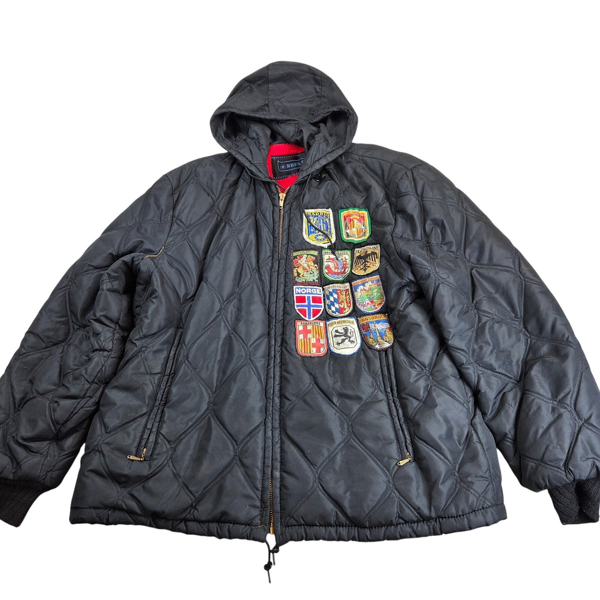 Vintage 60s Brent Montgomery Ward Quilted Jacket European Travel Patches Talon