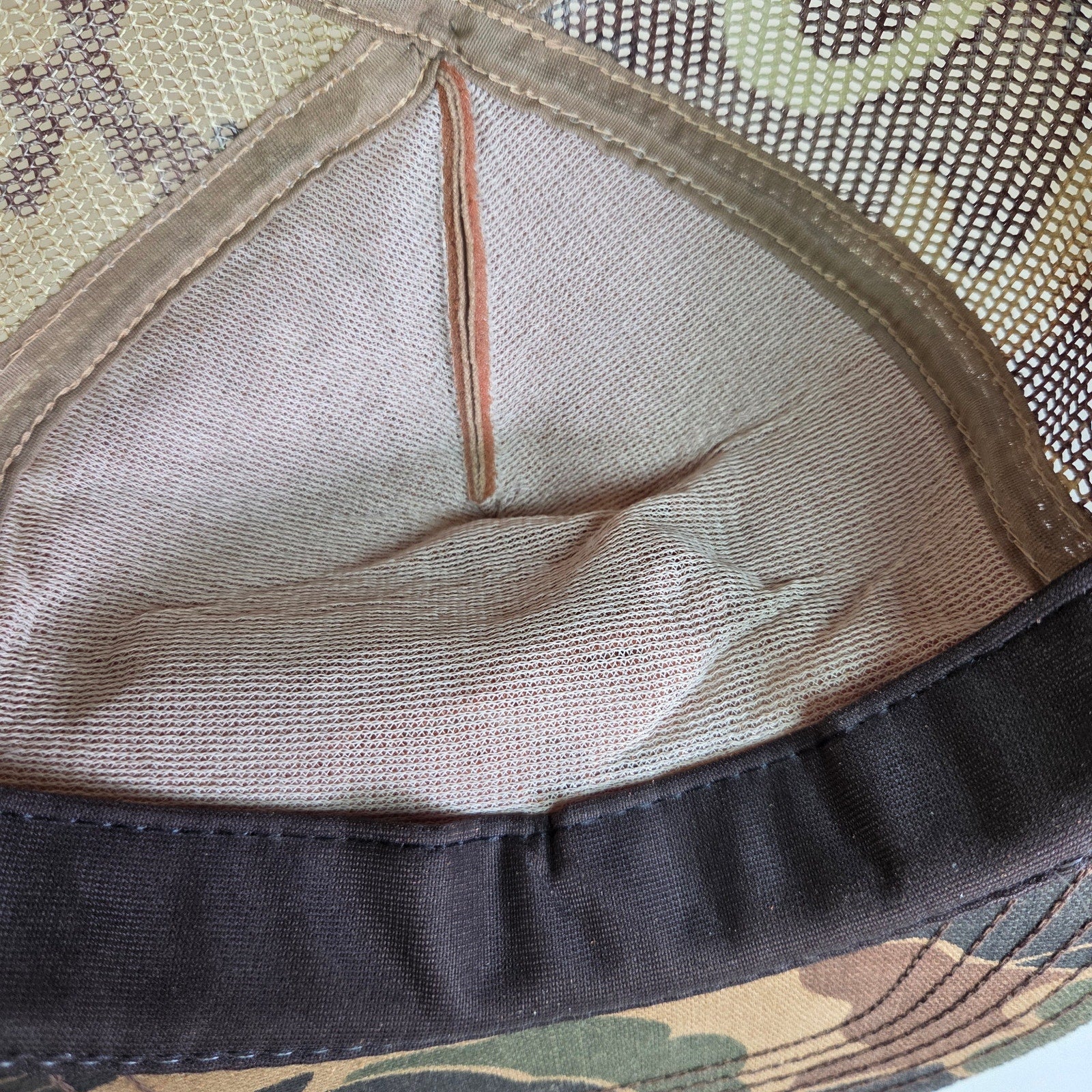 Vintage Log Cabin Store Danbury WI Camo Mesh Trucker Hat USA Made Semco