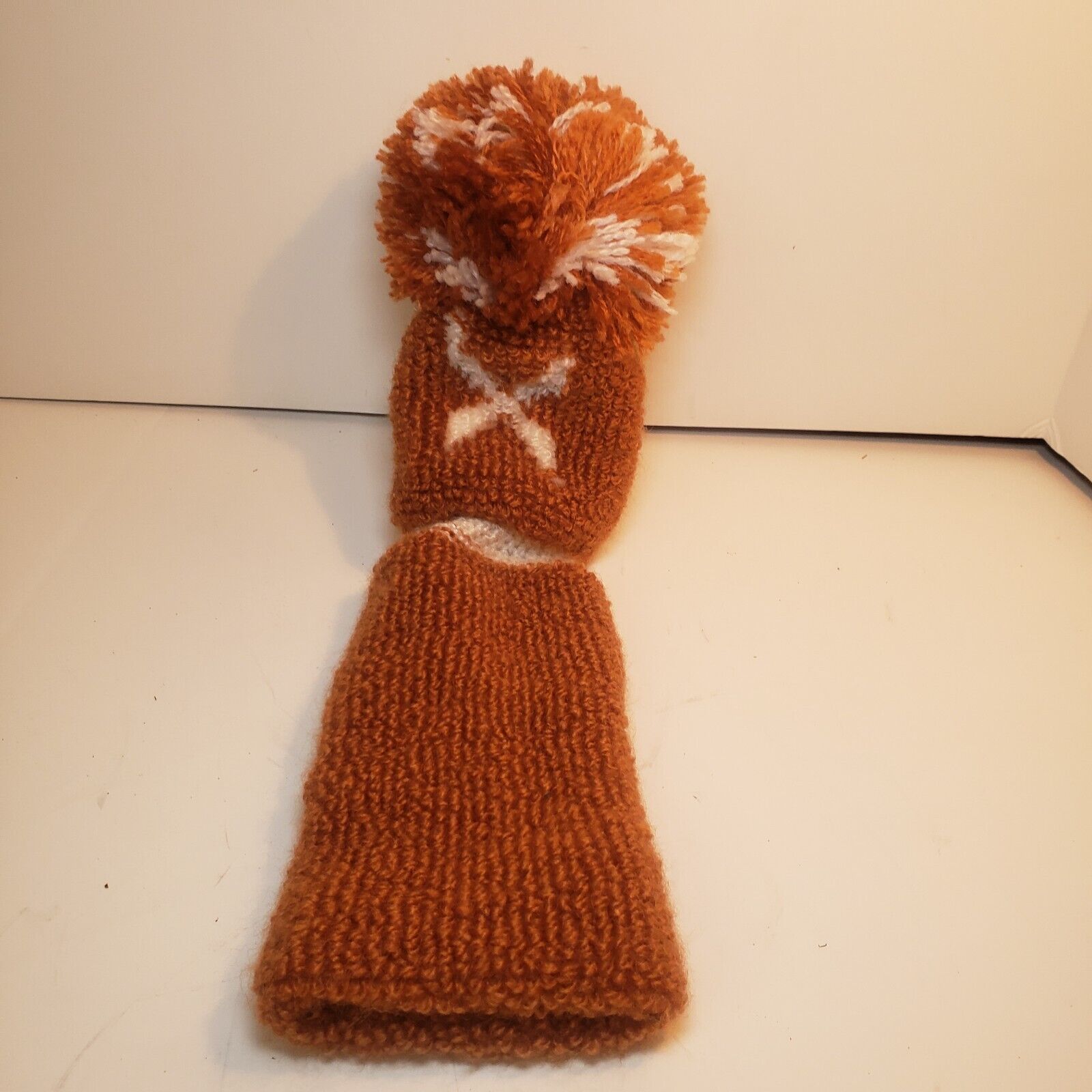 Vintage Knit Pom Pom Golf Headcover X Rust/White