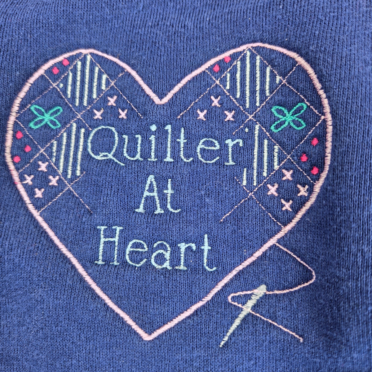 Vintage Quilter At Heart Embroidered Button Front Sweatshirt Womens XL Blue
