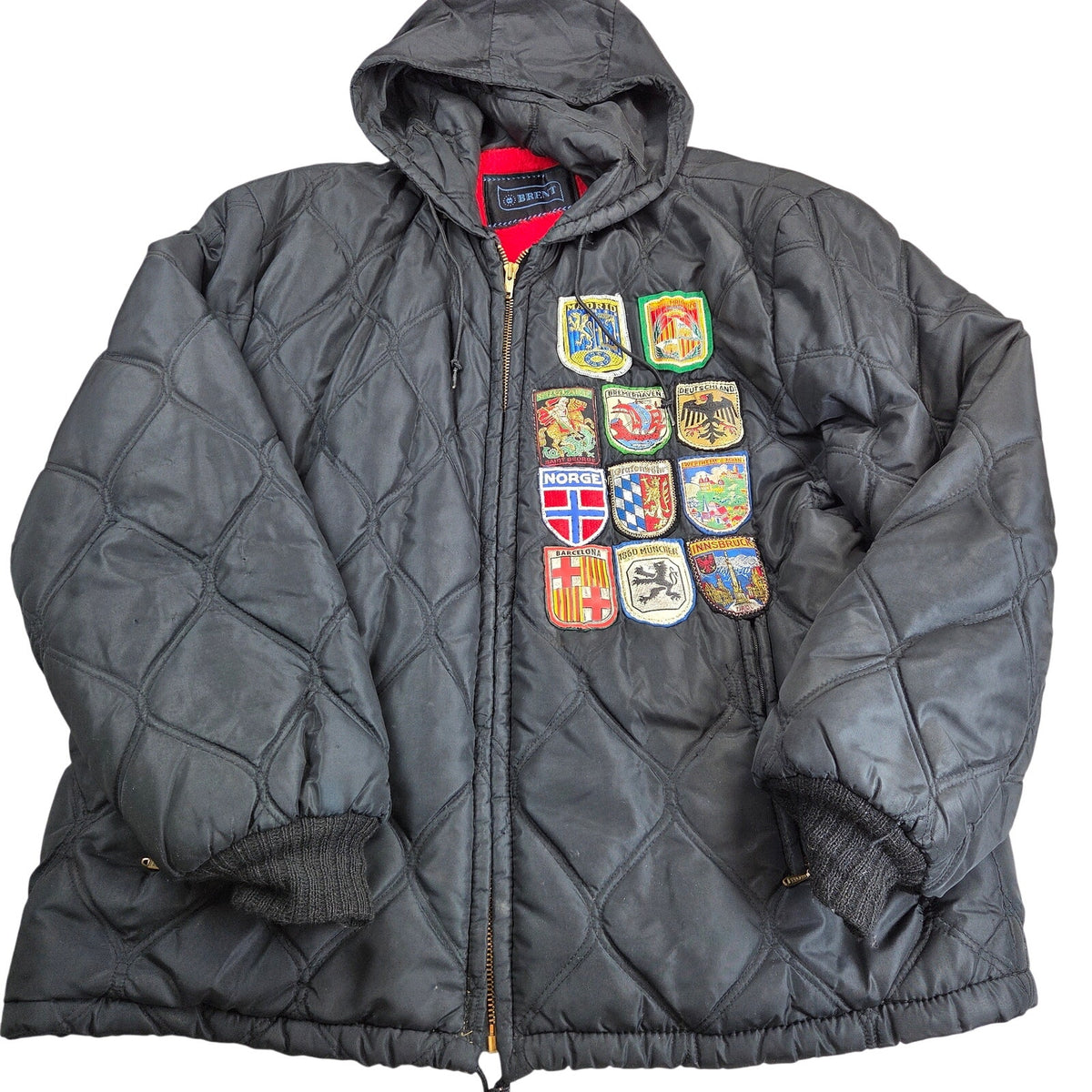 Vintage 60s Brent Montgomery Ward Quilted Jacket European Travel Patches Talon
