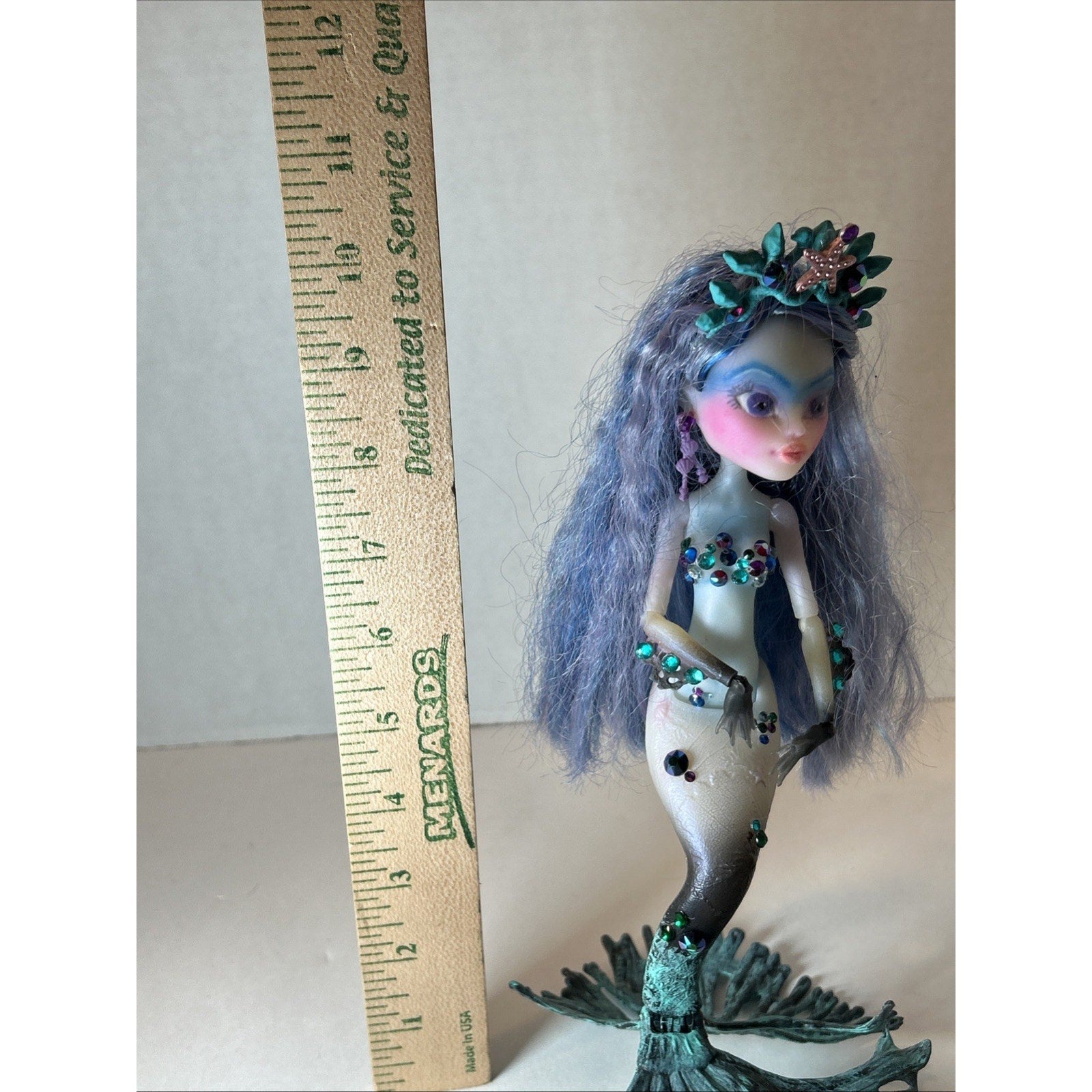 OOAK Repaint Monster High Mermaid Doll BJD Queen of the Seas Long Blue Hair 11”