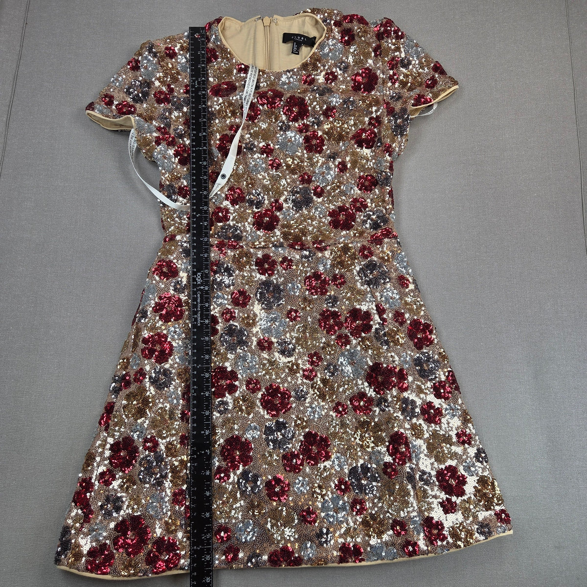 Club L London Eira Red Floral Sequin Short Sleeve A-Line Mini Dress US 6 NWT