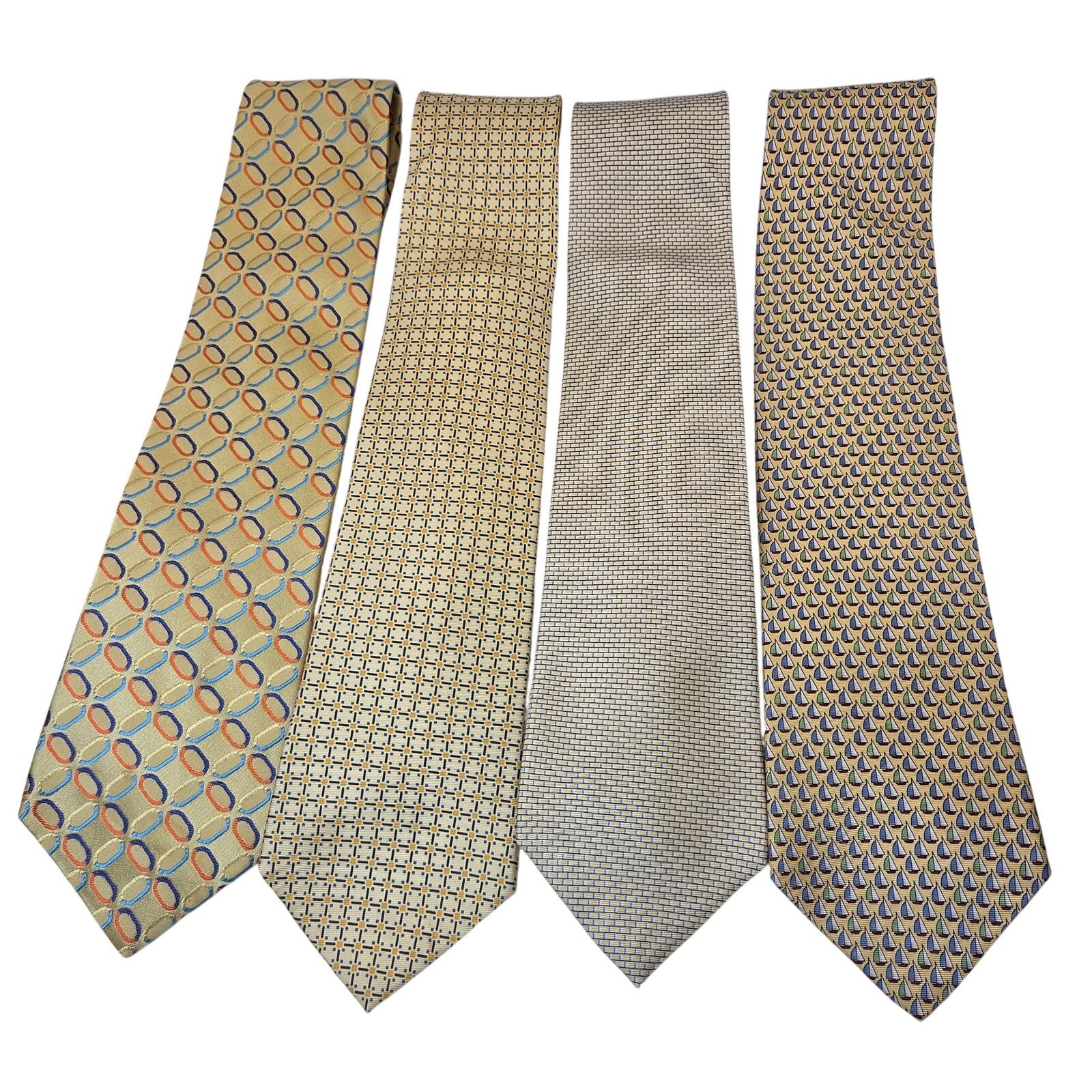 Tommy Hilfiger 4 Tie Lot Silk USA Yellow Nautical Sailboats Anchors Contrast Tip