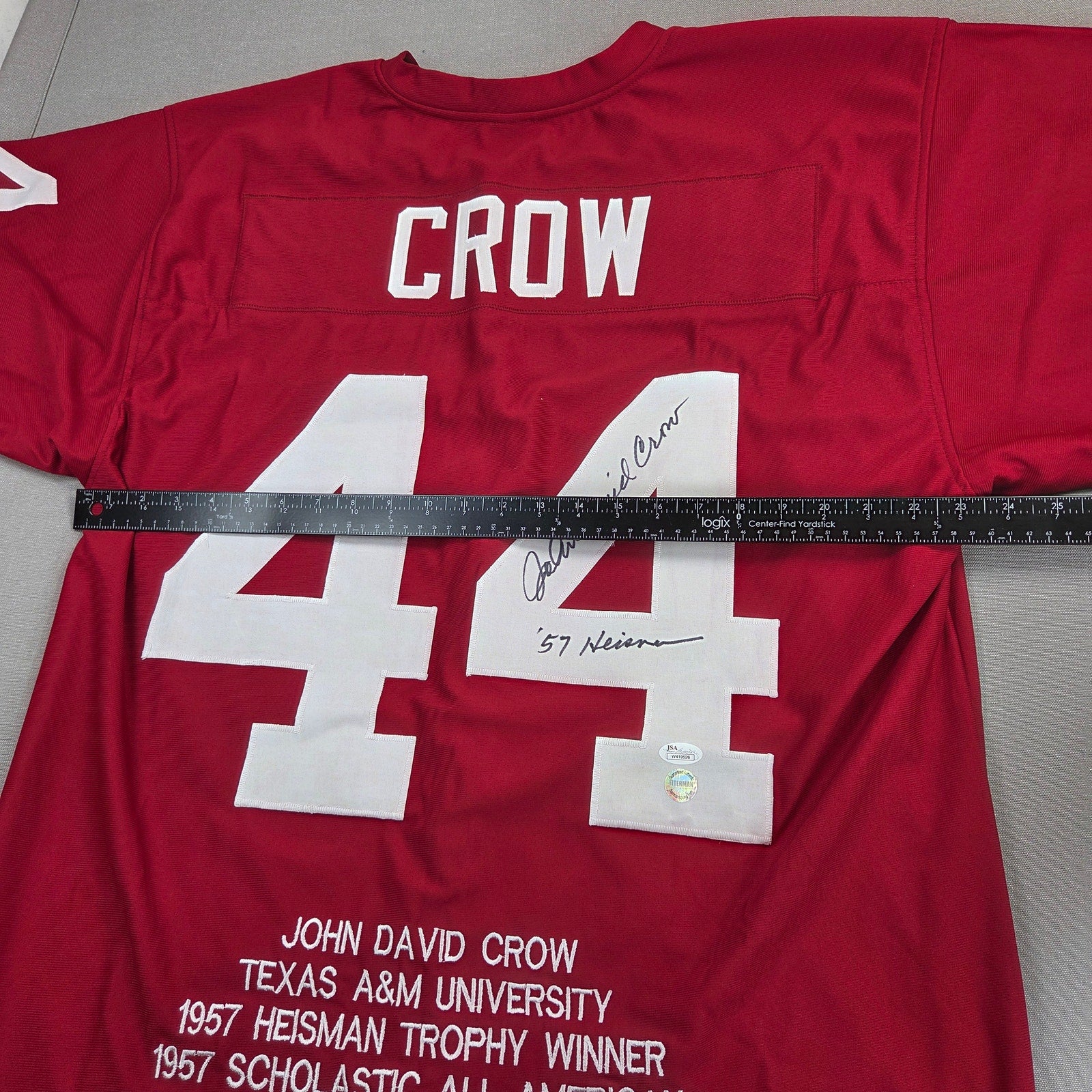 John David Crow Signed Texas A&M Stat Jersey XL JSA COA 57 Heisman Inscribed