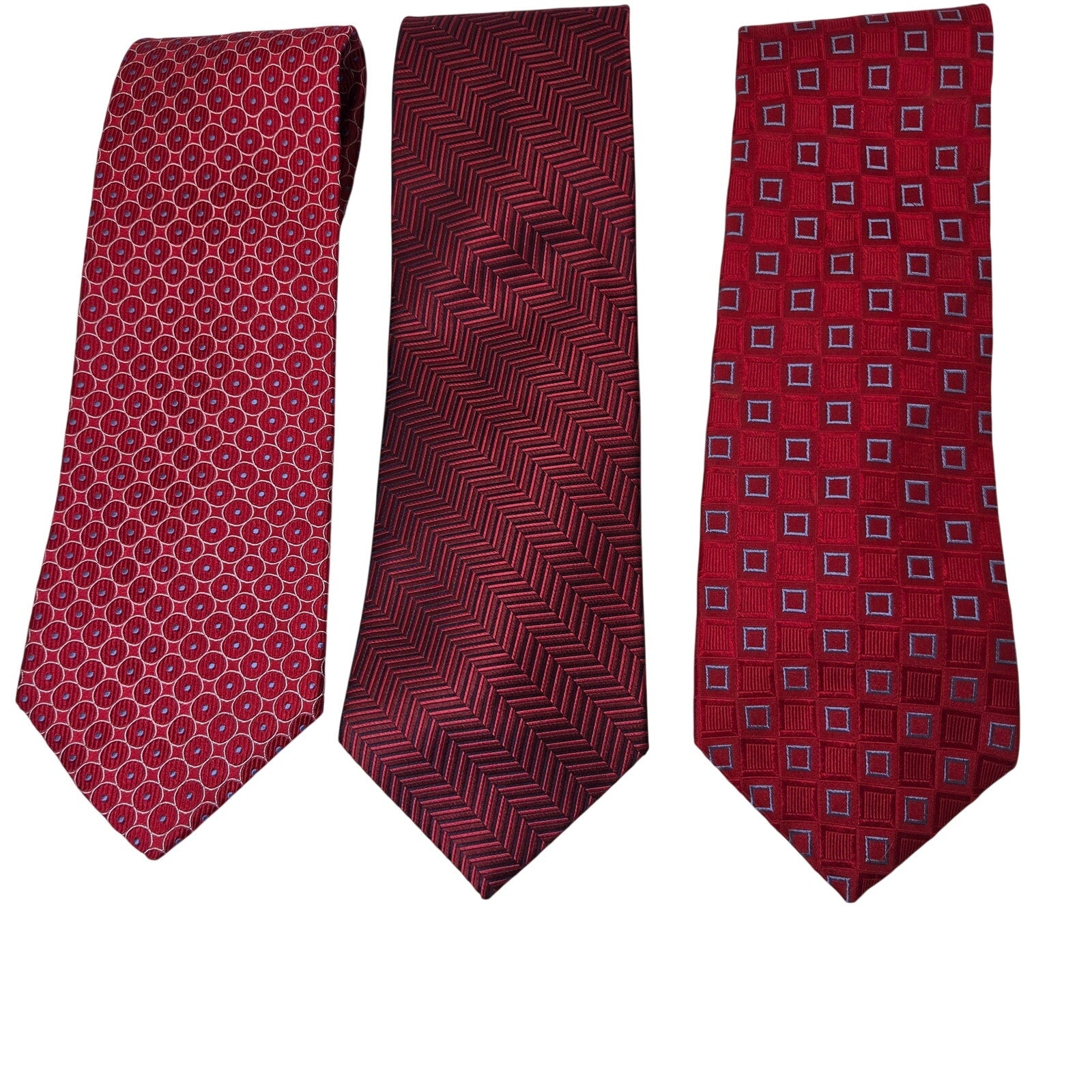 Tommy Hilfiger Silk Tie Lot 3 Red Geometric USA 3.75 Classic Width Contrast Tips