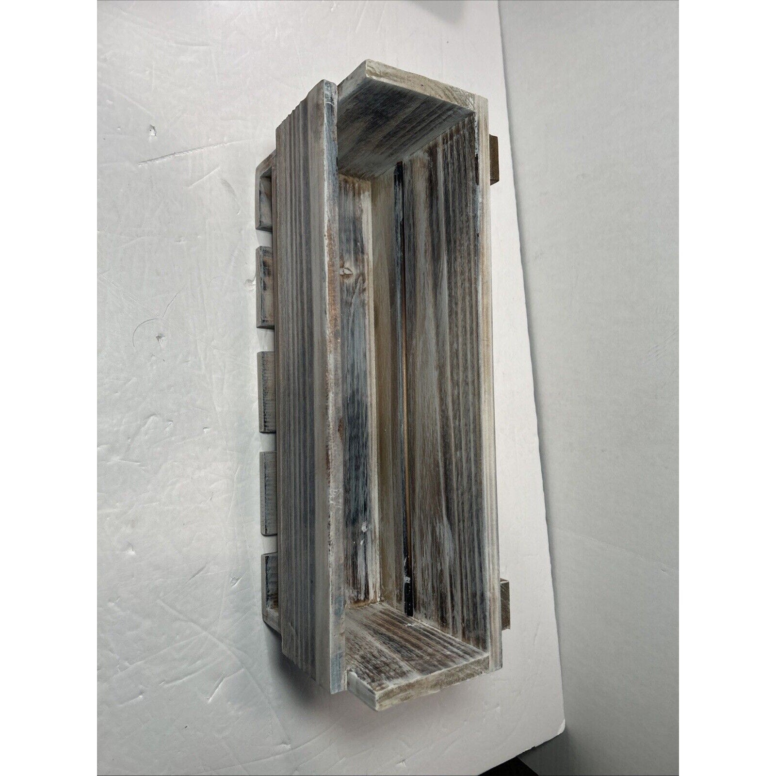 Rustic Gray Wall Mounted Wooden Wine Rack Shelf Holds 4 Bottles 4 Glasses