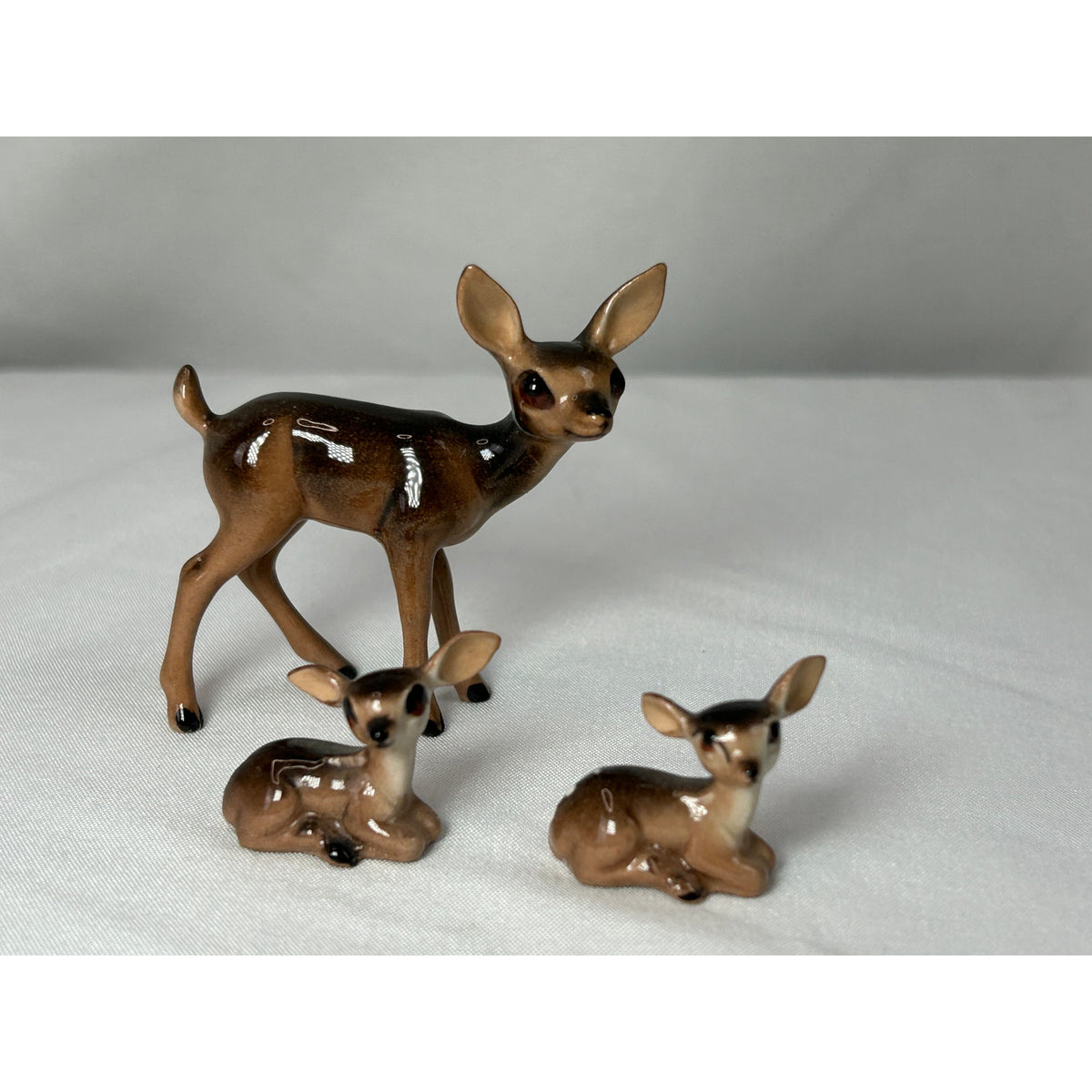 Vintage MCM Miniature Deer Family Figurines Doe 2 Fawns Ceramic Bambi Style