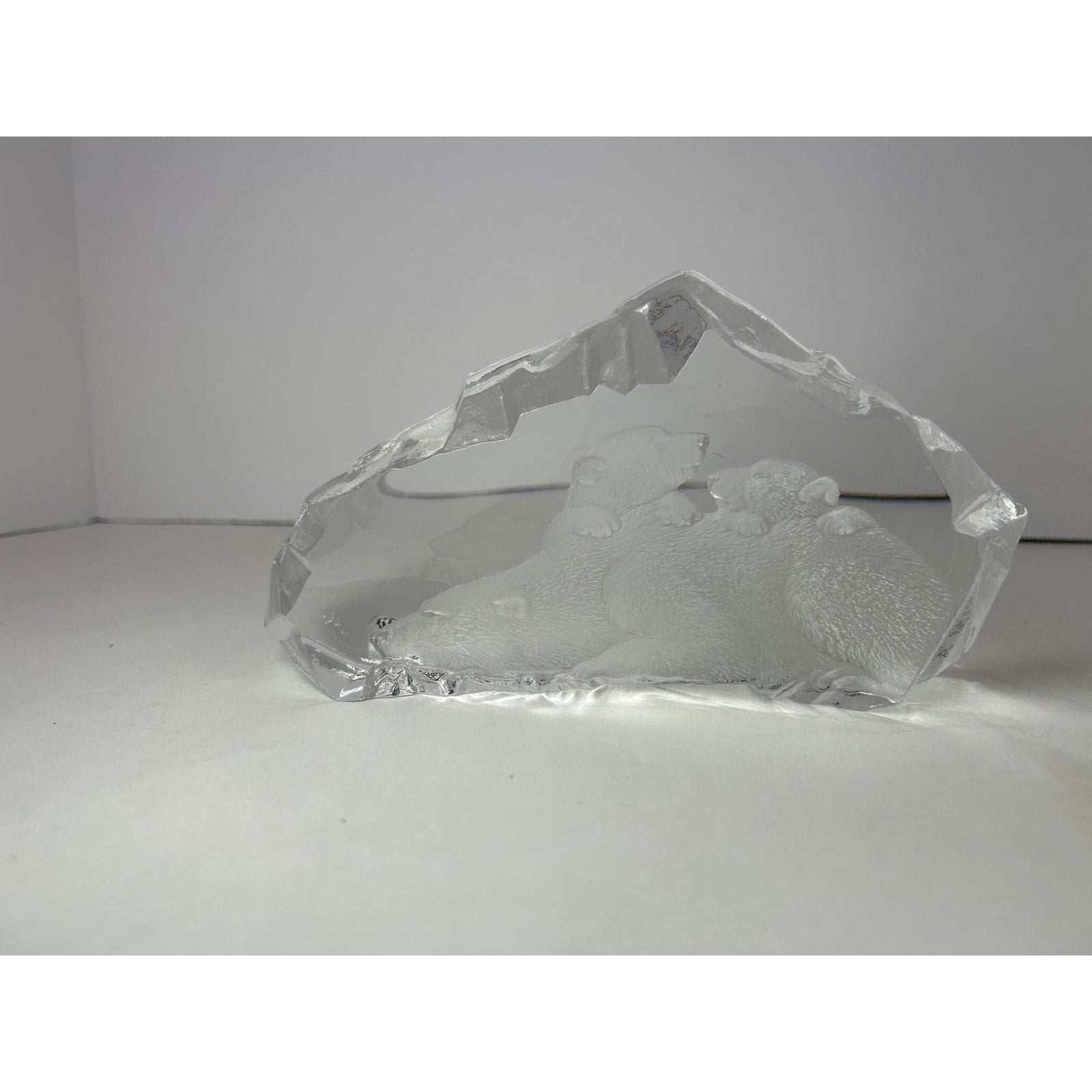 Mats Jonasson Maleras Polar Bear Family Lead Crystal Sculpture 2807 Signed