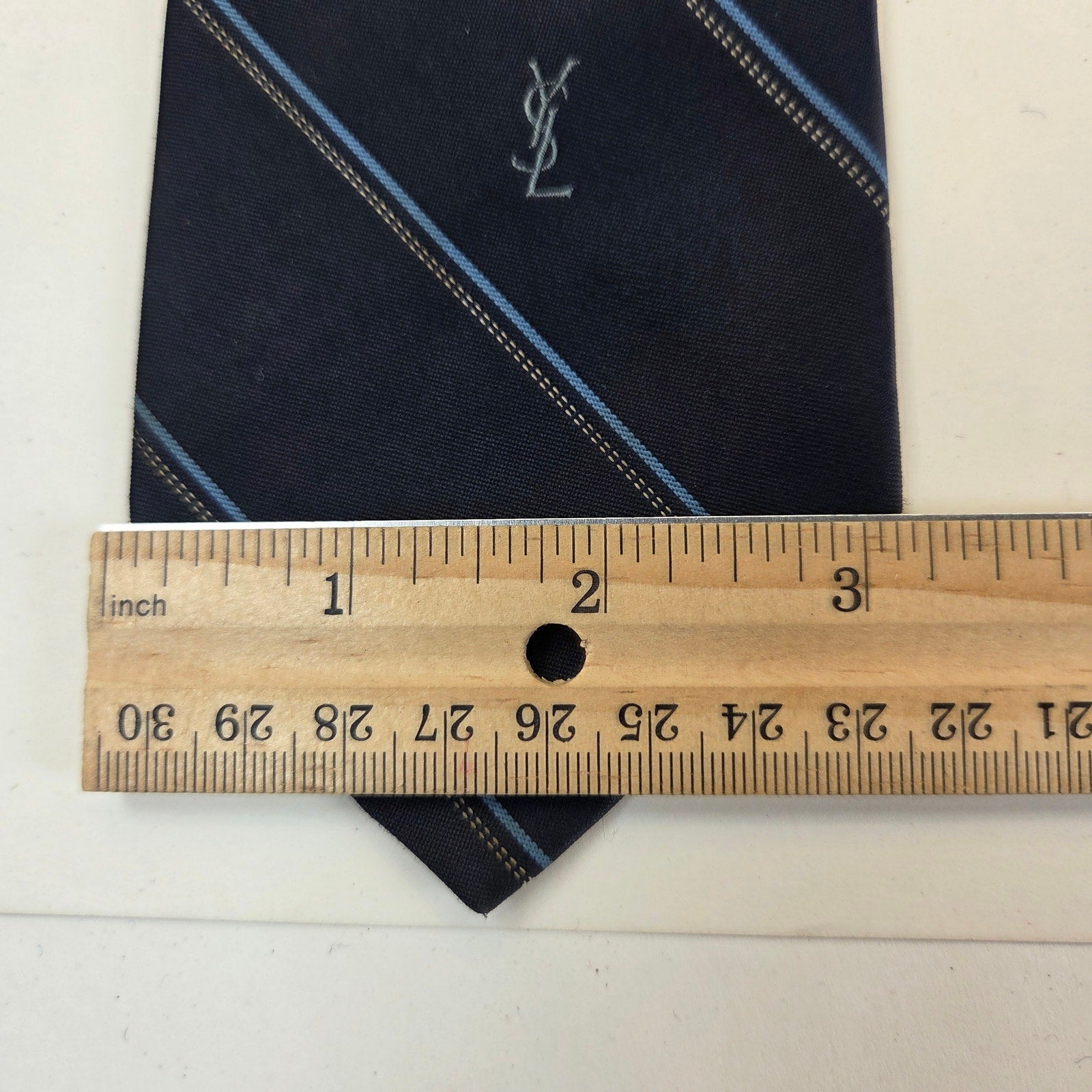 Vintage Yves Saint Laurent YSL Striped Necktie Embroidered Logo 56" x 3"