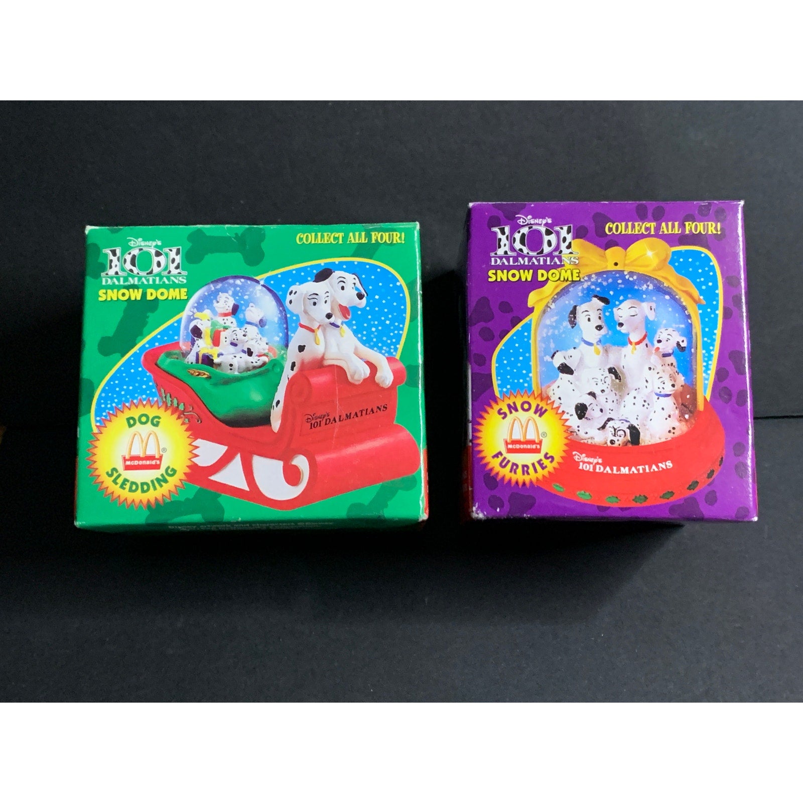 1996 Disney 101 Dalmatians Snow Dome McDonald's Happy Meal Toy Lot of 4 w/Boxes