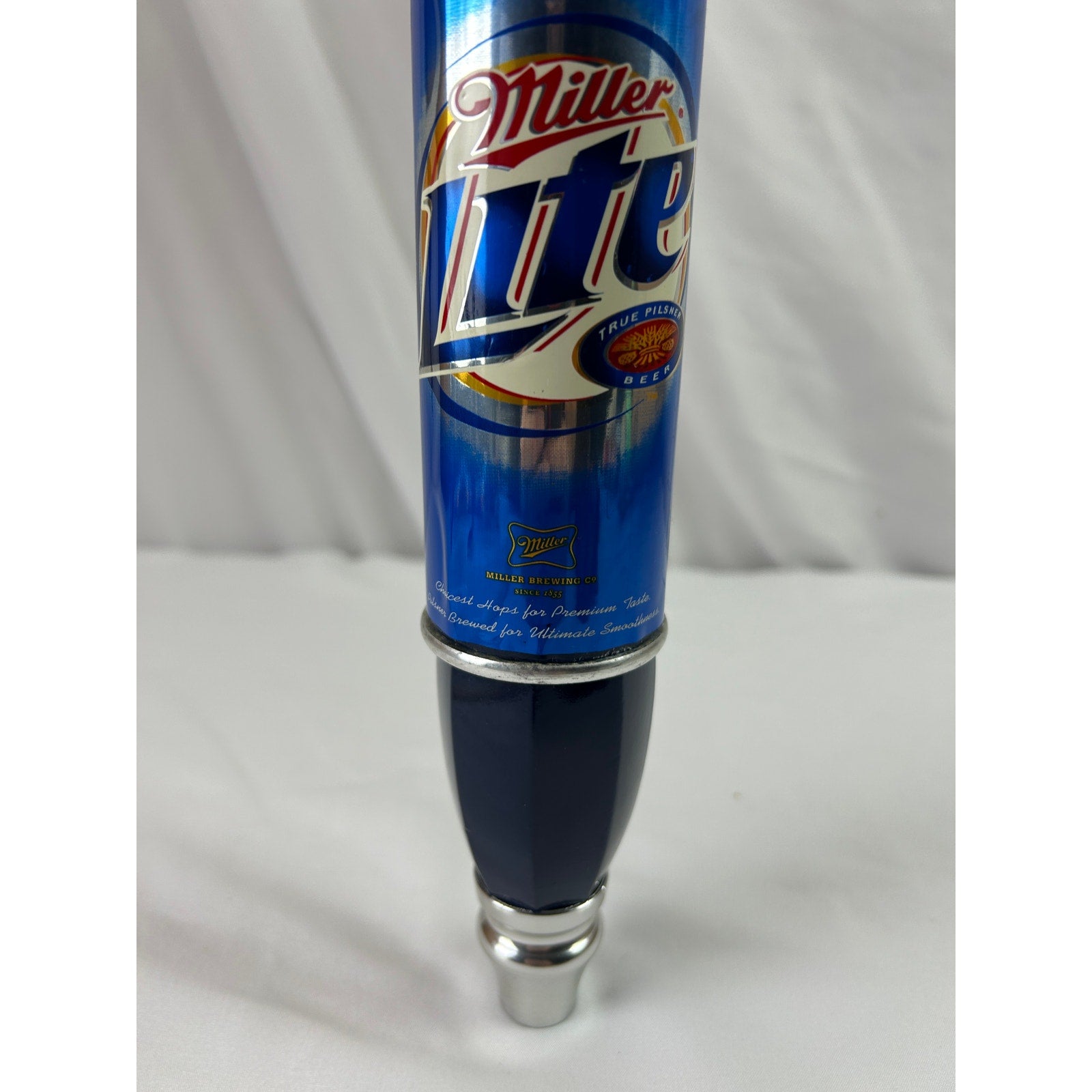 Vintage Miller Lite Beer Tap Handle Blue Can Chrome 12 Inch Breweriana