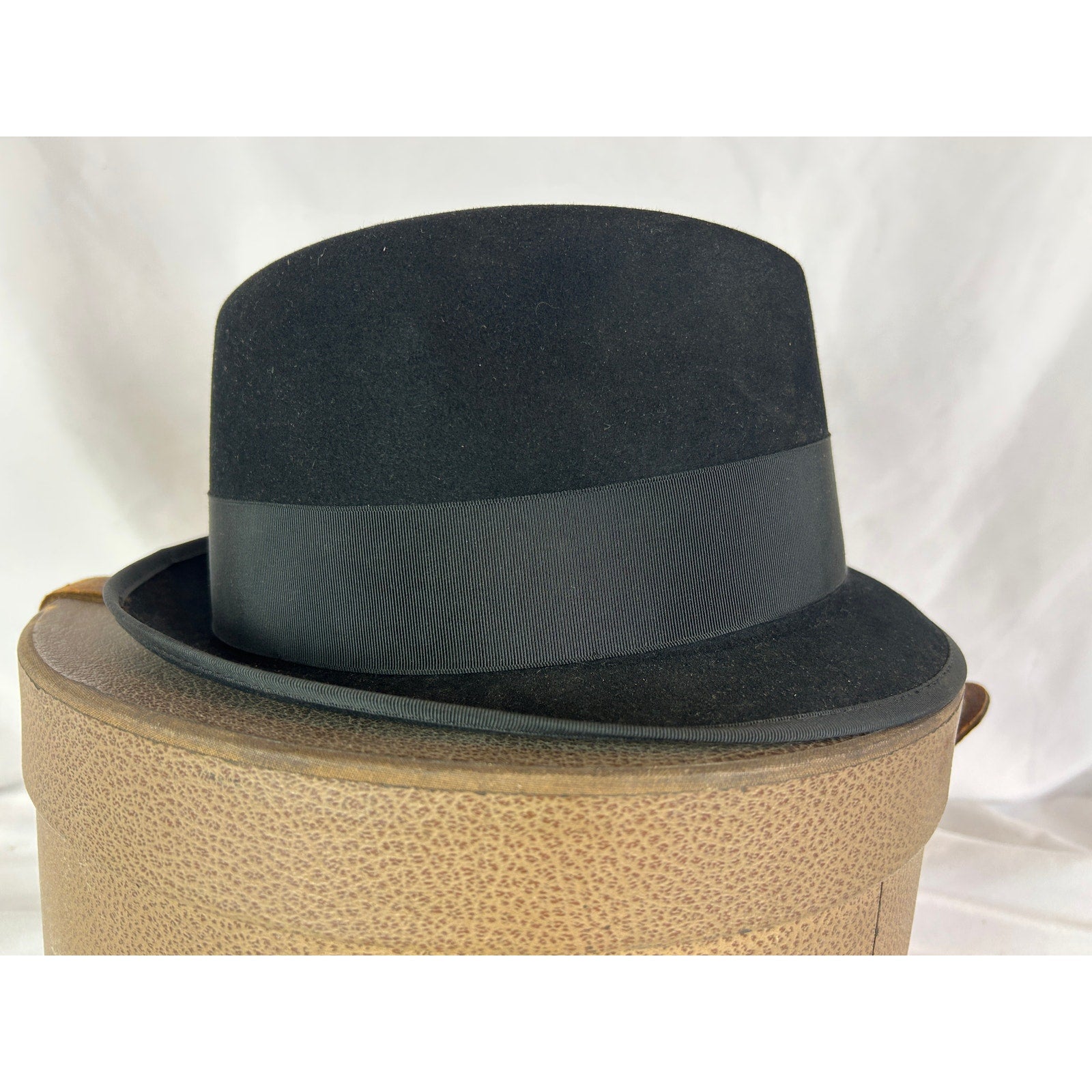 Vintage Royal Stetson Black Fedora Hat 7 1/8 Fur Felt With Box