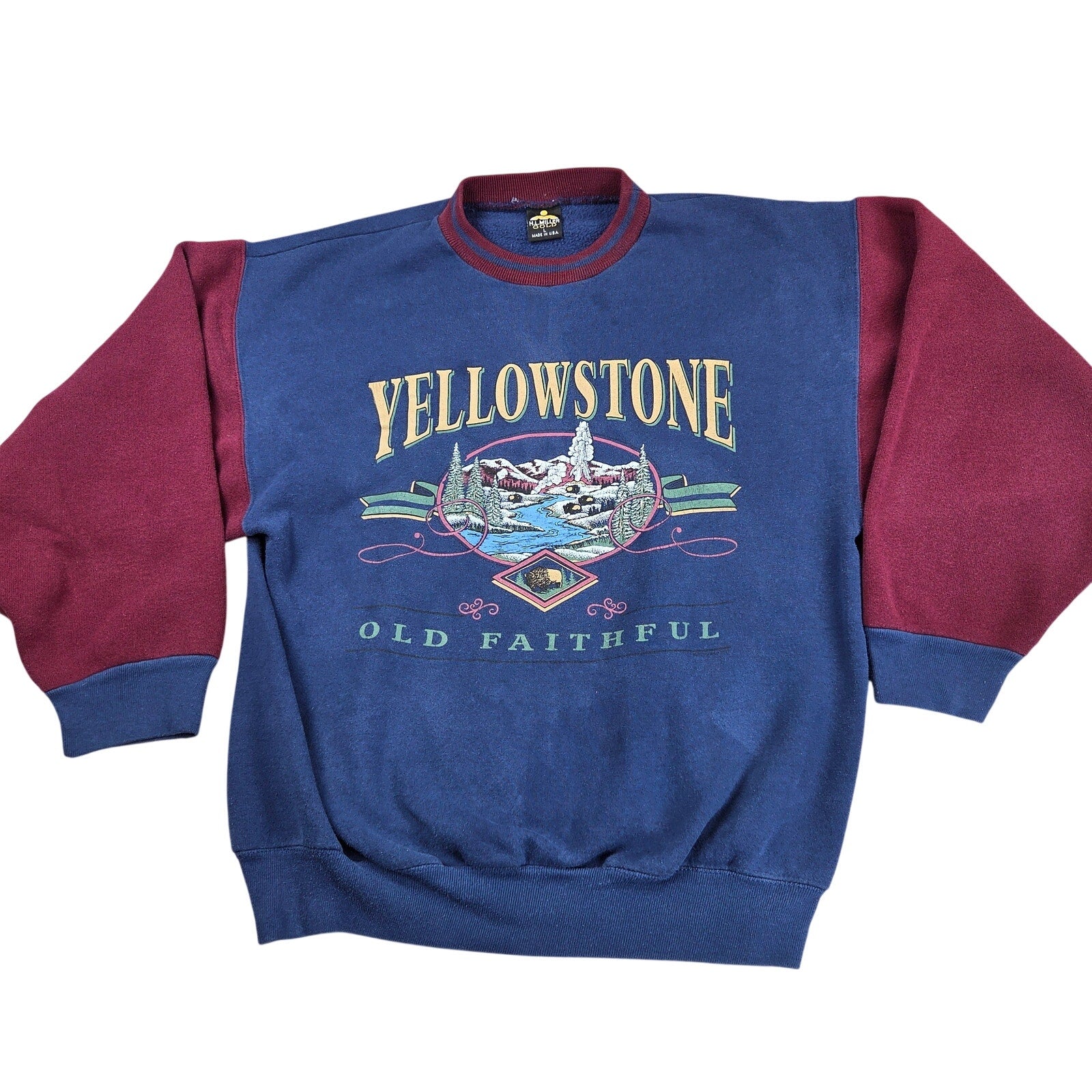 Vintage H.L. Miller Gold Yellowstone Old Faithful Crewneck USA Large 90s