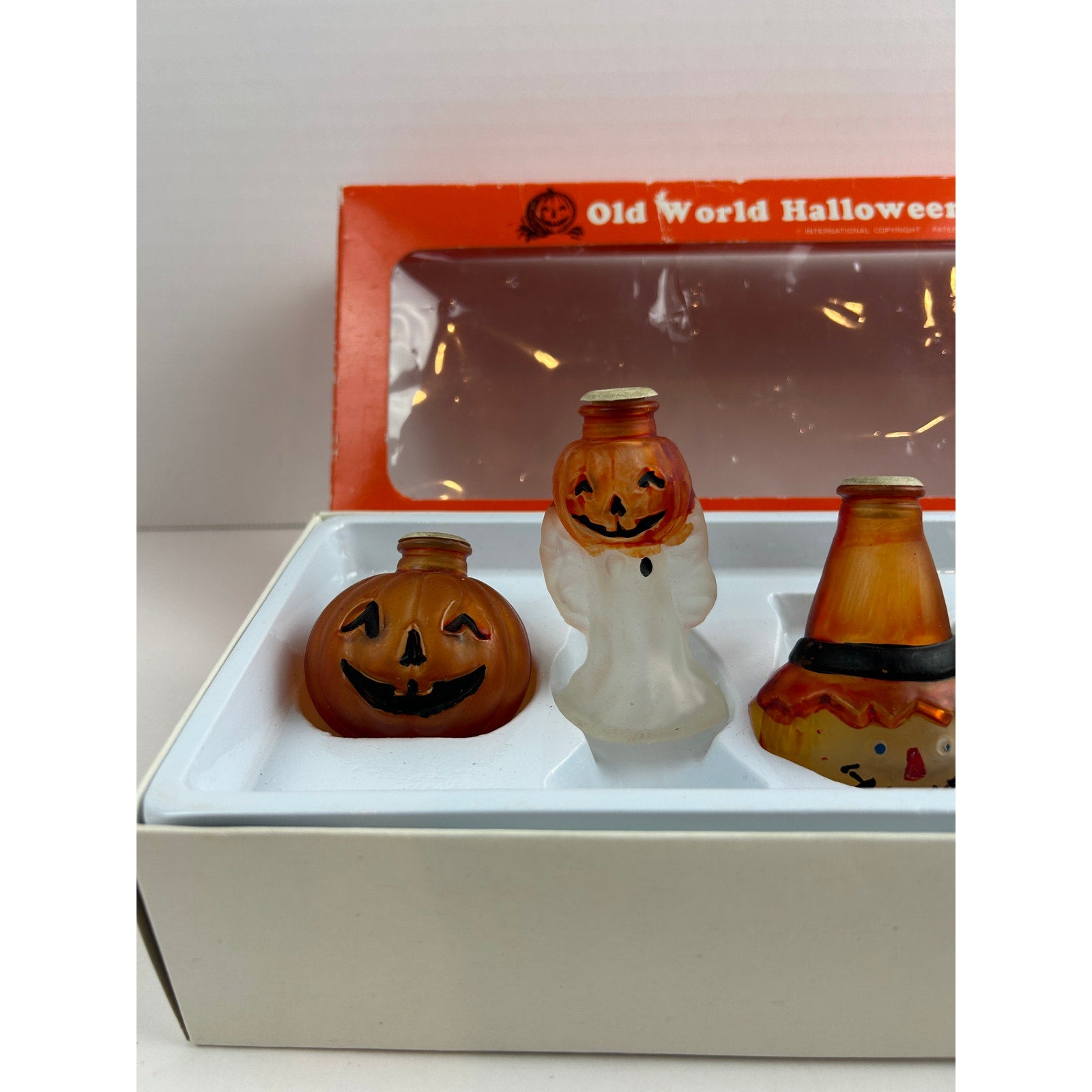 Old World Halloween Light Covers Set of 6 – Pumpkins, Ghost, Witch, Skull– 1990s