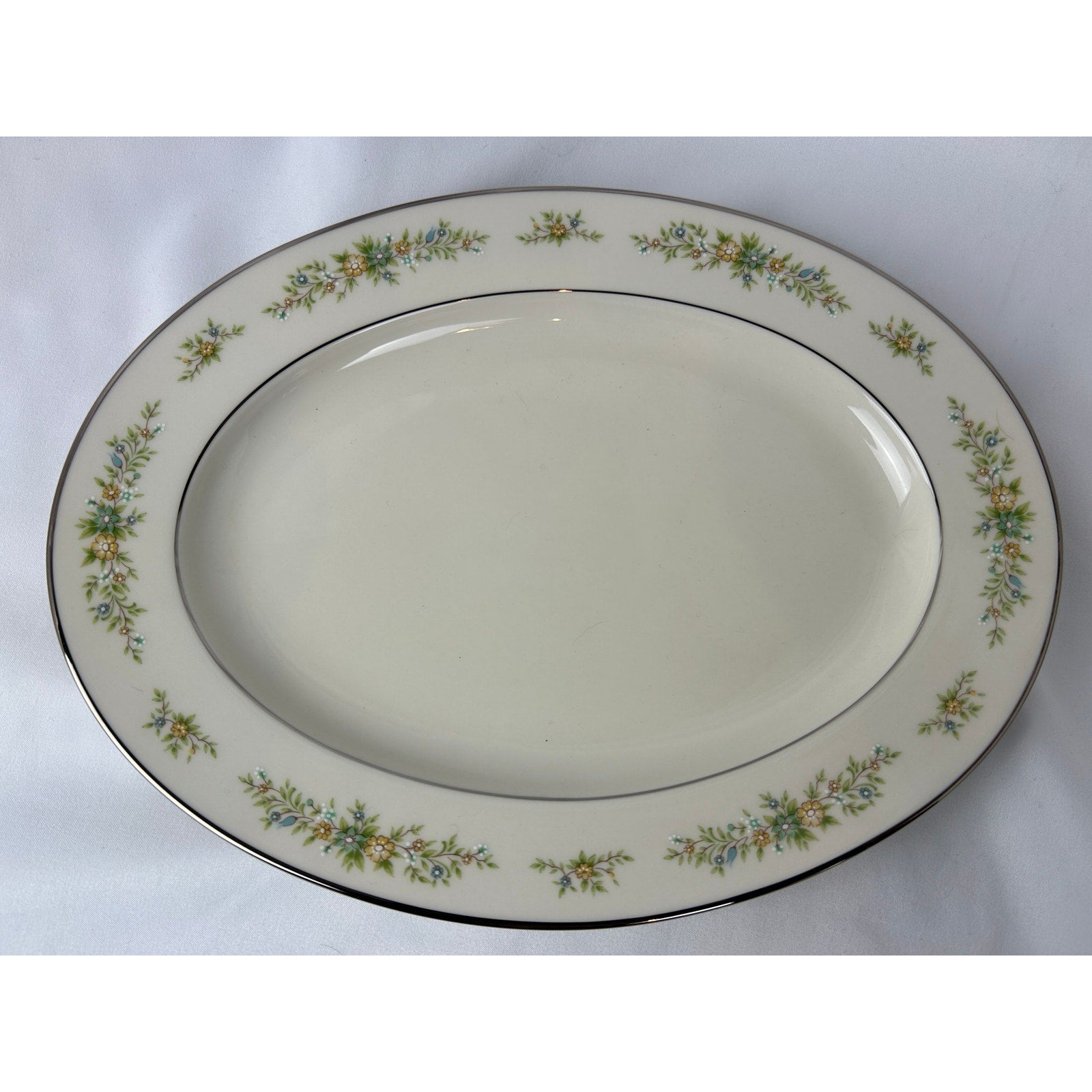 Noritake Christina 7056 Oval Serving Platter 12 Inch Ivory China Floral Rim