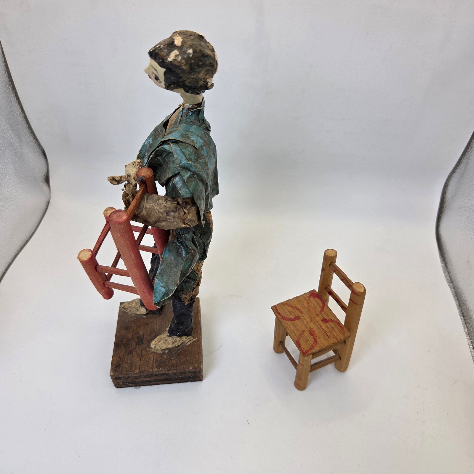 Vintage 1970s Mexican Papier Mache Folk Art Figure w/ Balancing Chairs 9"
