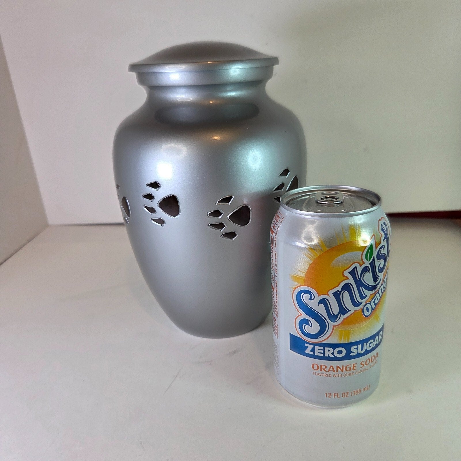 Paw Print Pet Cremation Urn Silver Pewter 8"
