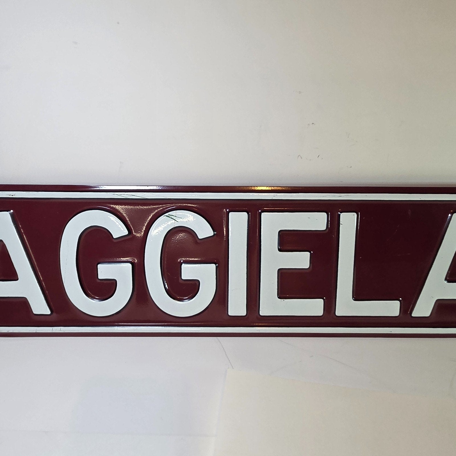 Texas A&M AGGIELAND Embossed Metal Street Sign Maroon White 36" x 6" – NCAA