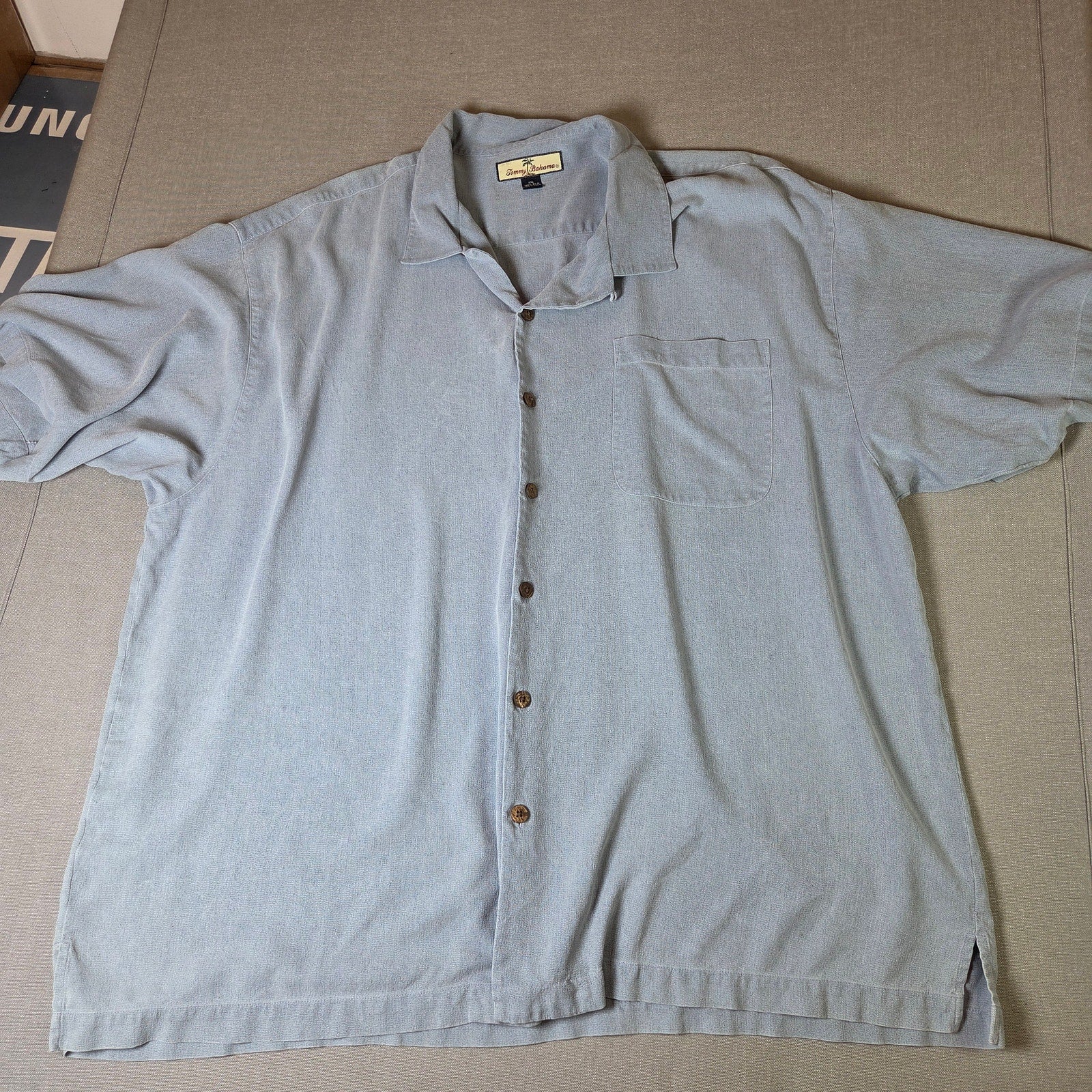 Tommy Bahama Relax Silk Camp Shirt XXL T30440 Pigment Washed Button Front Blue