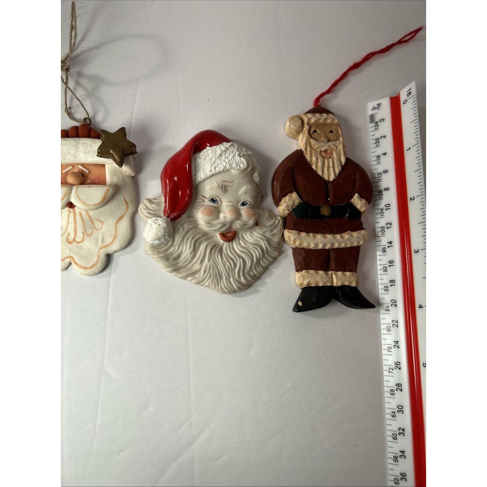 Santa Ornament & Pin Lot – Clay Face Ornament, Wood Santa, Porcelain Santa Pin