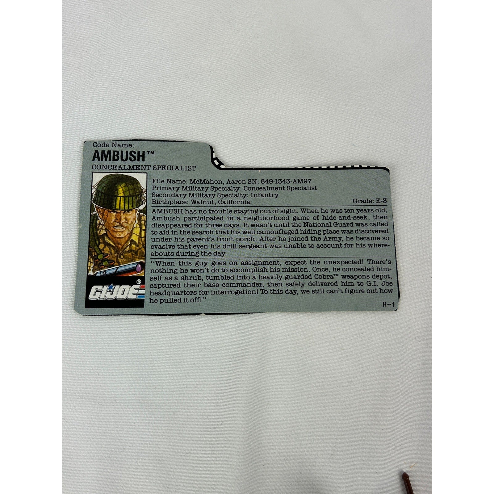 GI Joe Ambush v1 Concealment Specialist Complete Figure with File Card