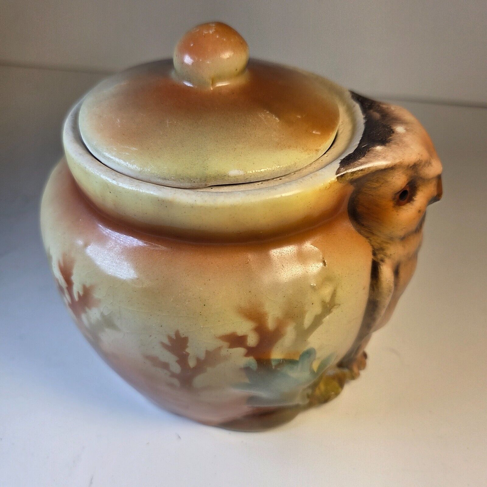 Royal Bruxonia Austria Owl Porcelain Tobacco Jar Humidor with Lid Vintage