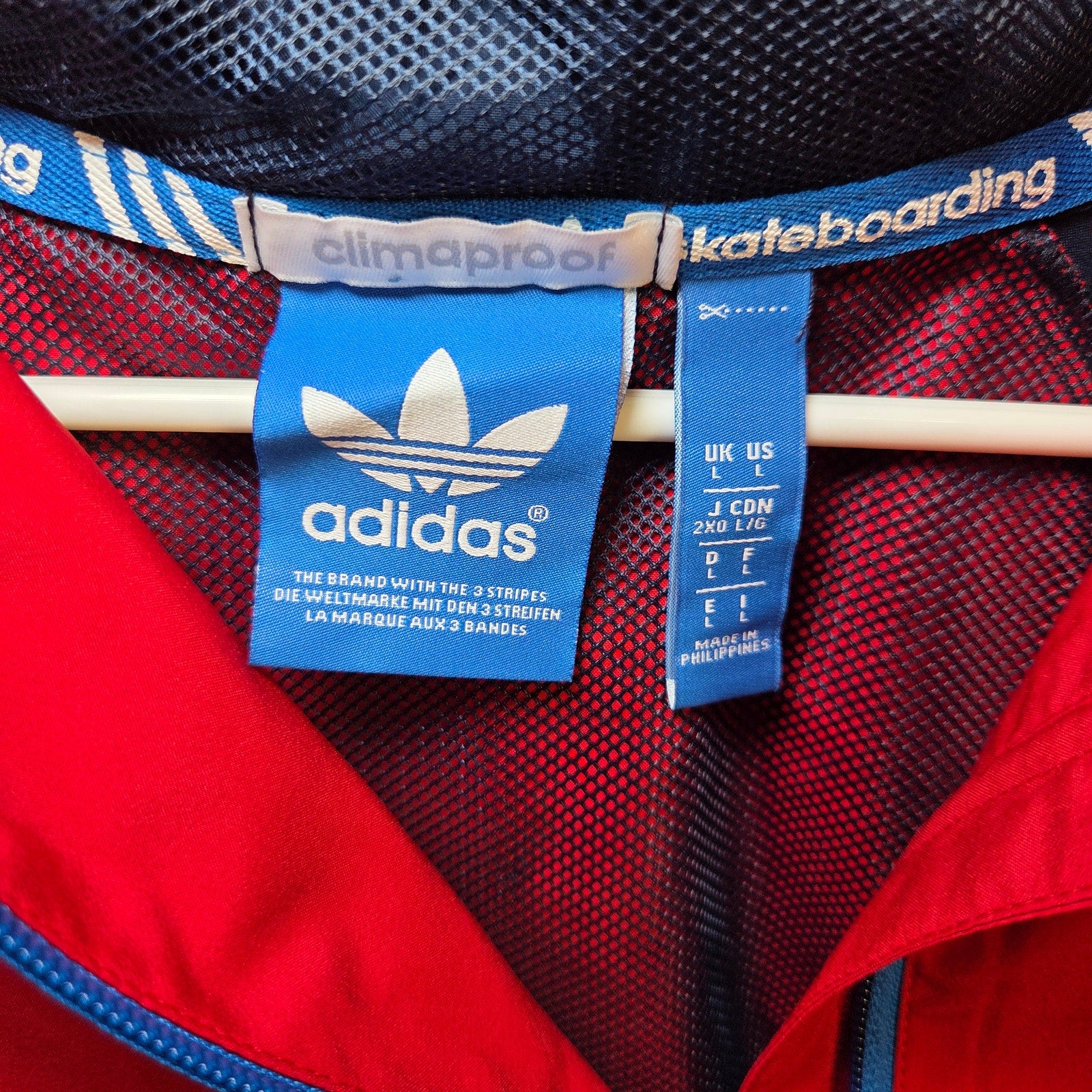 Adidas Skateboarding Climaproof Windbreaker Jacket L Blue Red White 2014