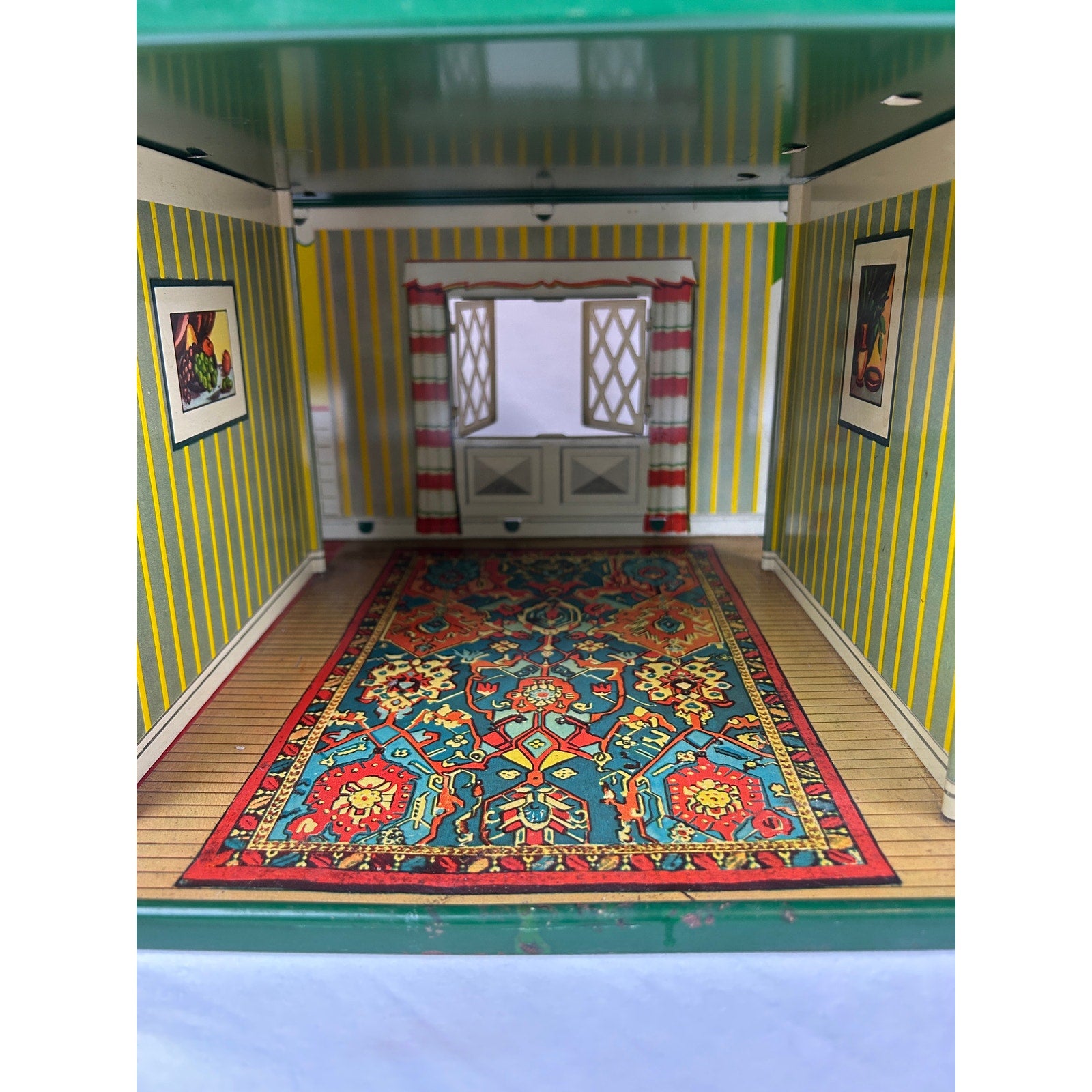 Large Vintage 1950's T Cohn Tin Litho Dollhouse Two Story Modern House