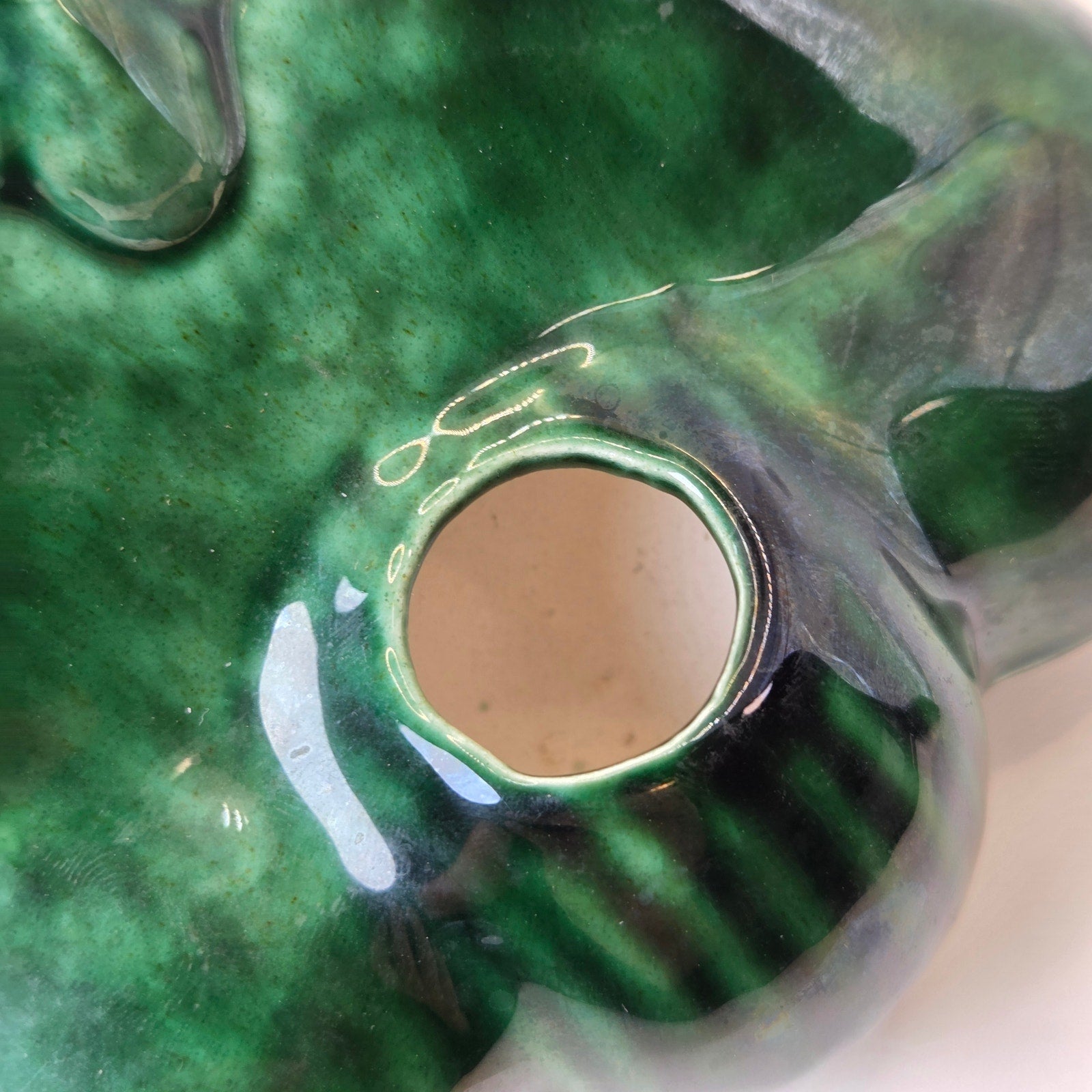 Vintage 1959 Green Glazed Shell Form Footed Art Pottery Dish Centerpiece 11in