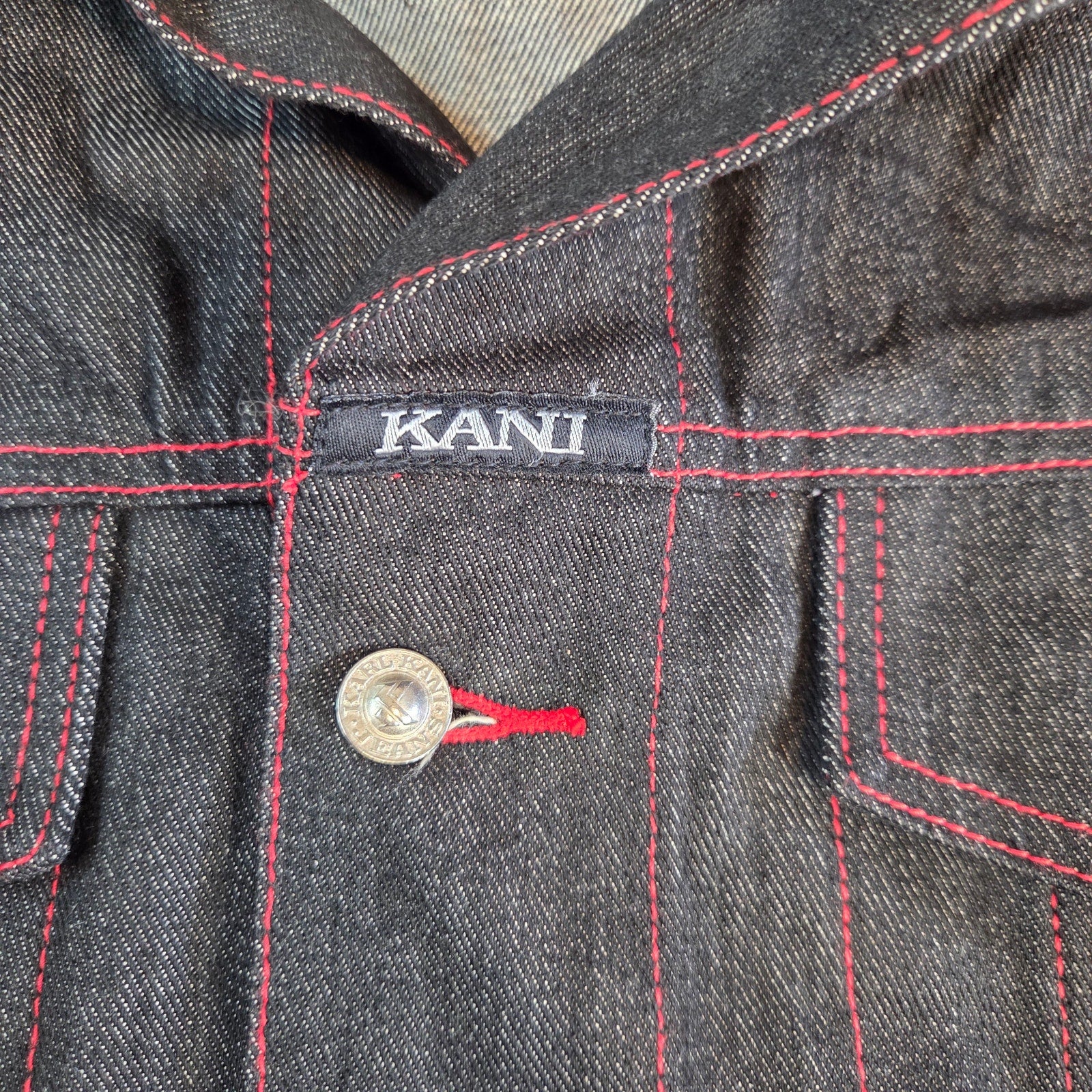 Karl Kani Jeans XXL Denim Jacket Hong Kong Made Vintage 90s Red Stitch
