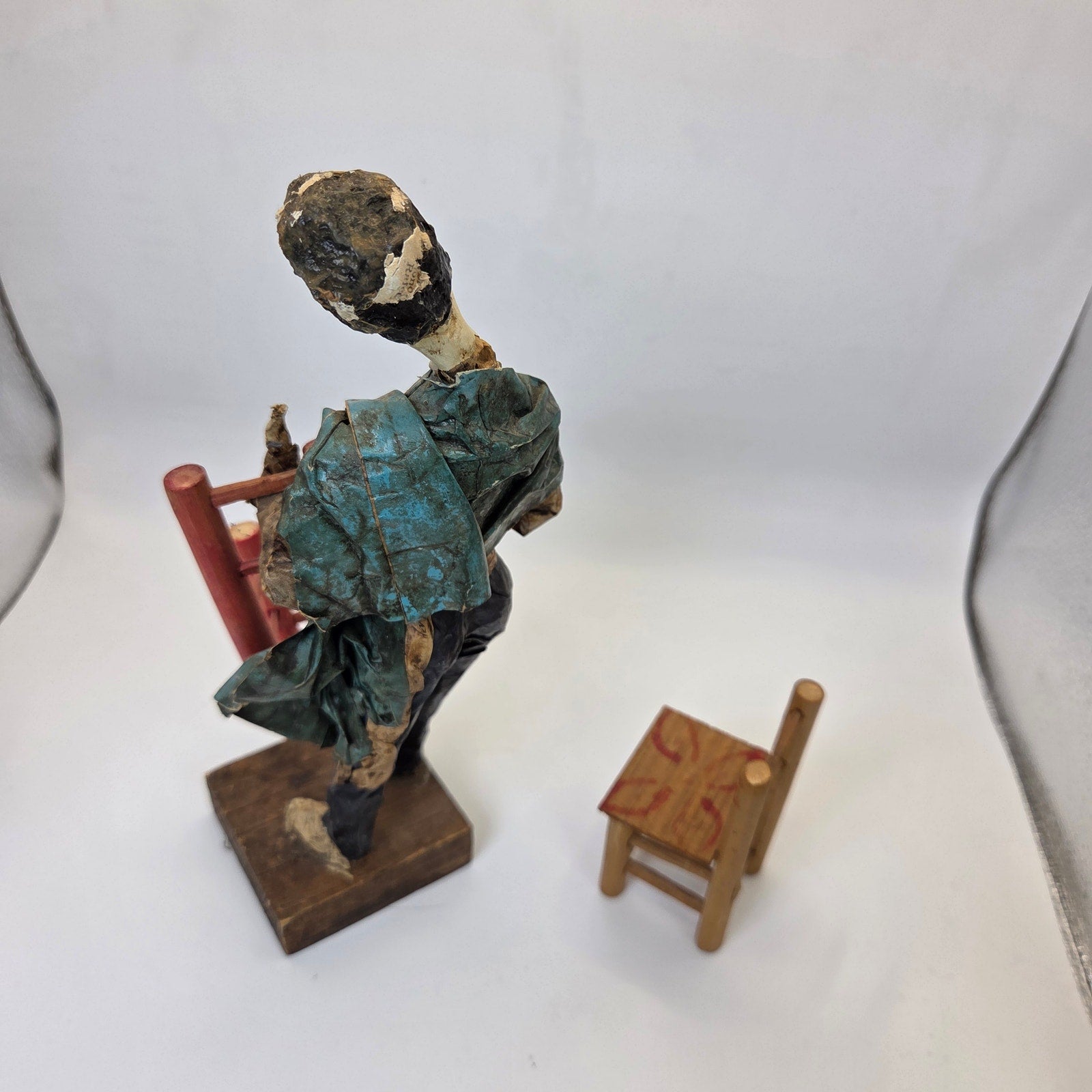Vintage 1970s Mexican Papier Mache Folk Art Figure w/ Balancing Chairs 9"