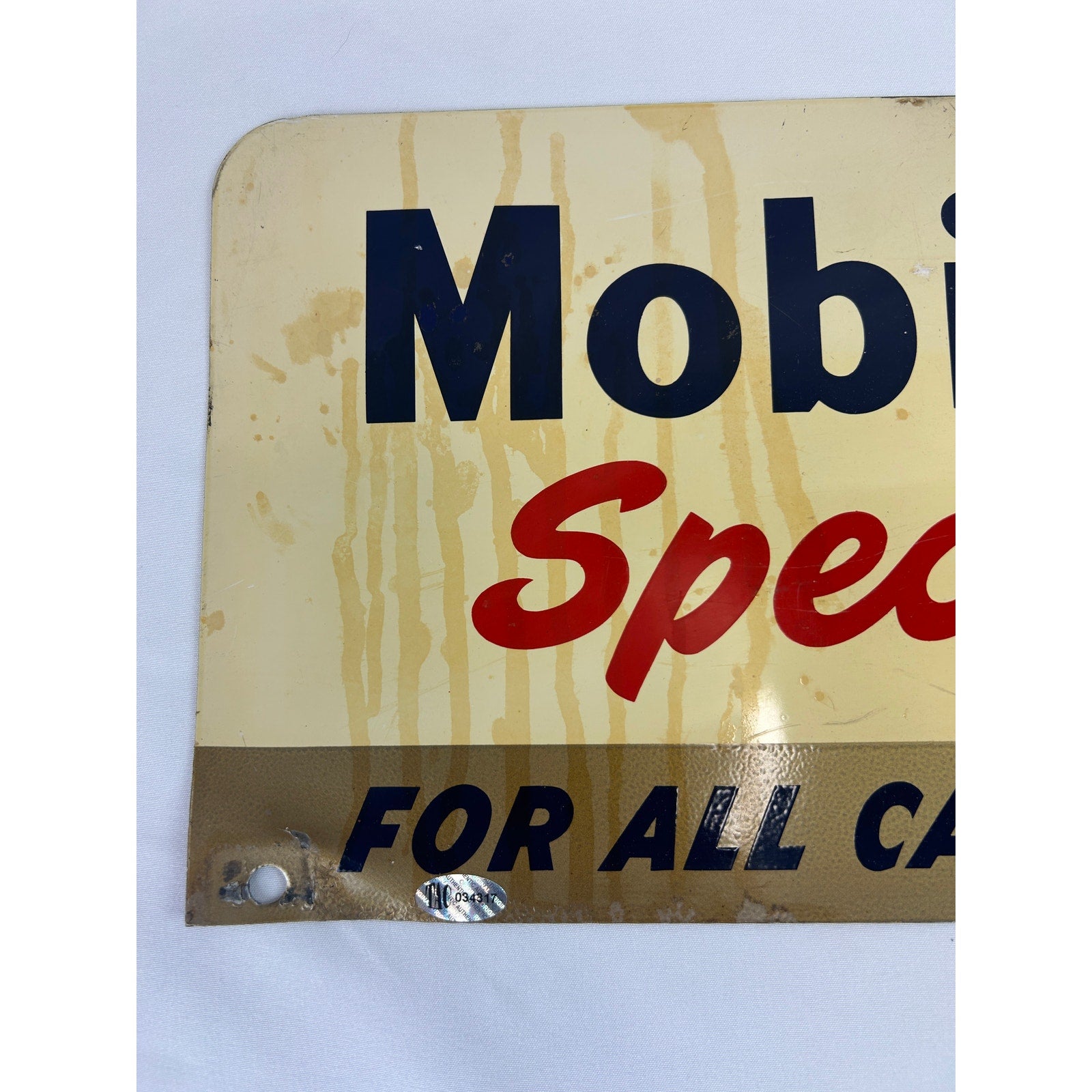 1954 Mobil Oil Special Pegasus Metal Sign TAC Authenticated A-M 5-54 18x10
