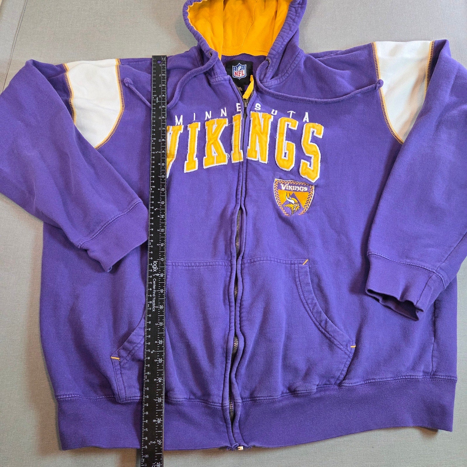NFL Team Apparel Vikings 2XL Purple Full Zip Hoodie Yellow Lined