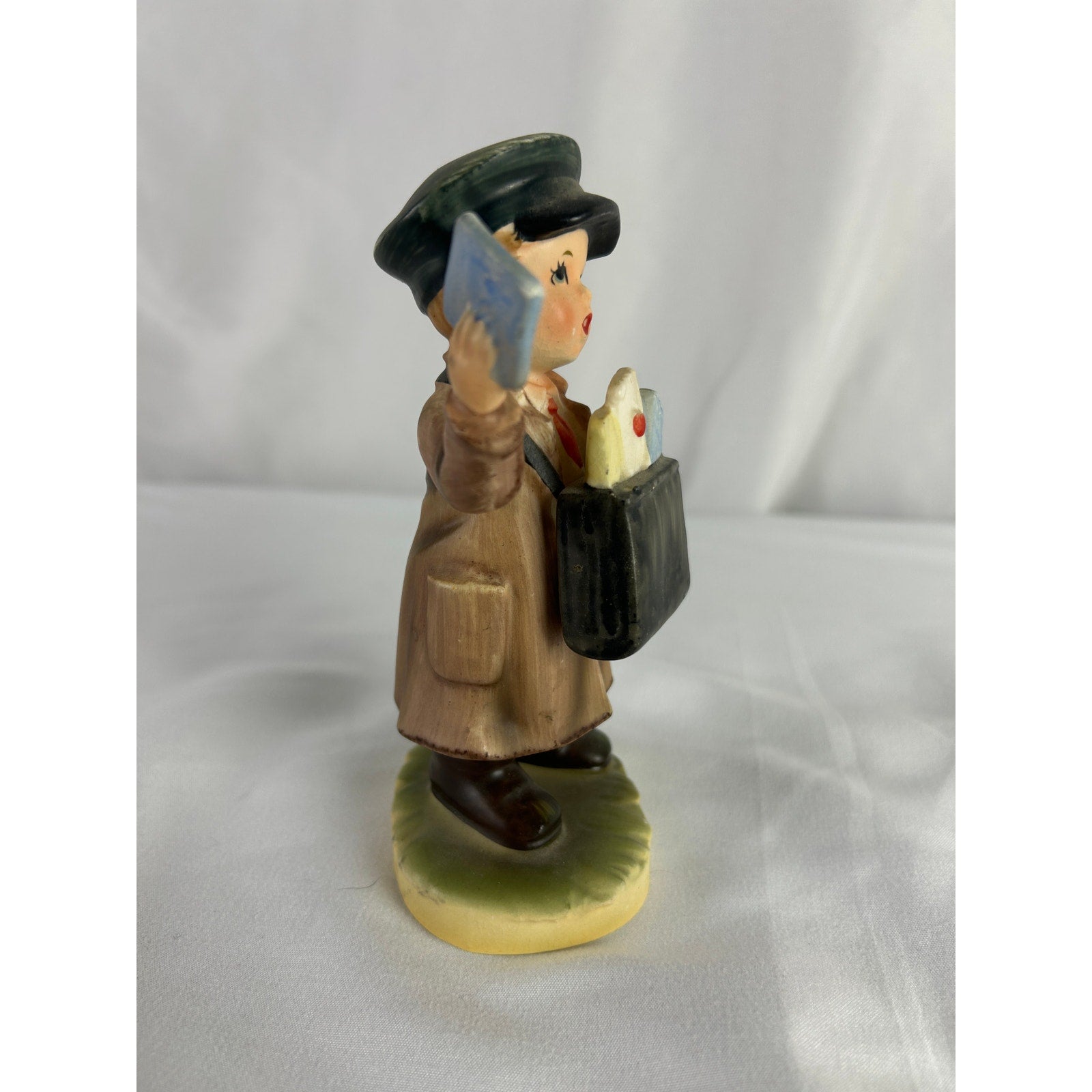 Vintage Japan Boy Mail Carrier Figurine Letters Satchel C8748