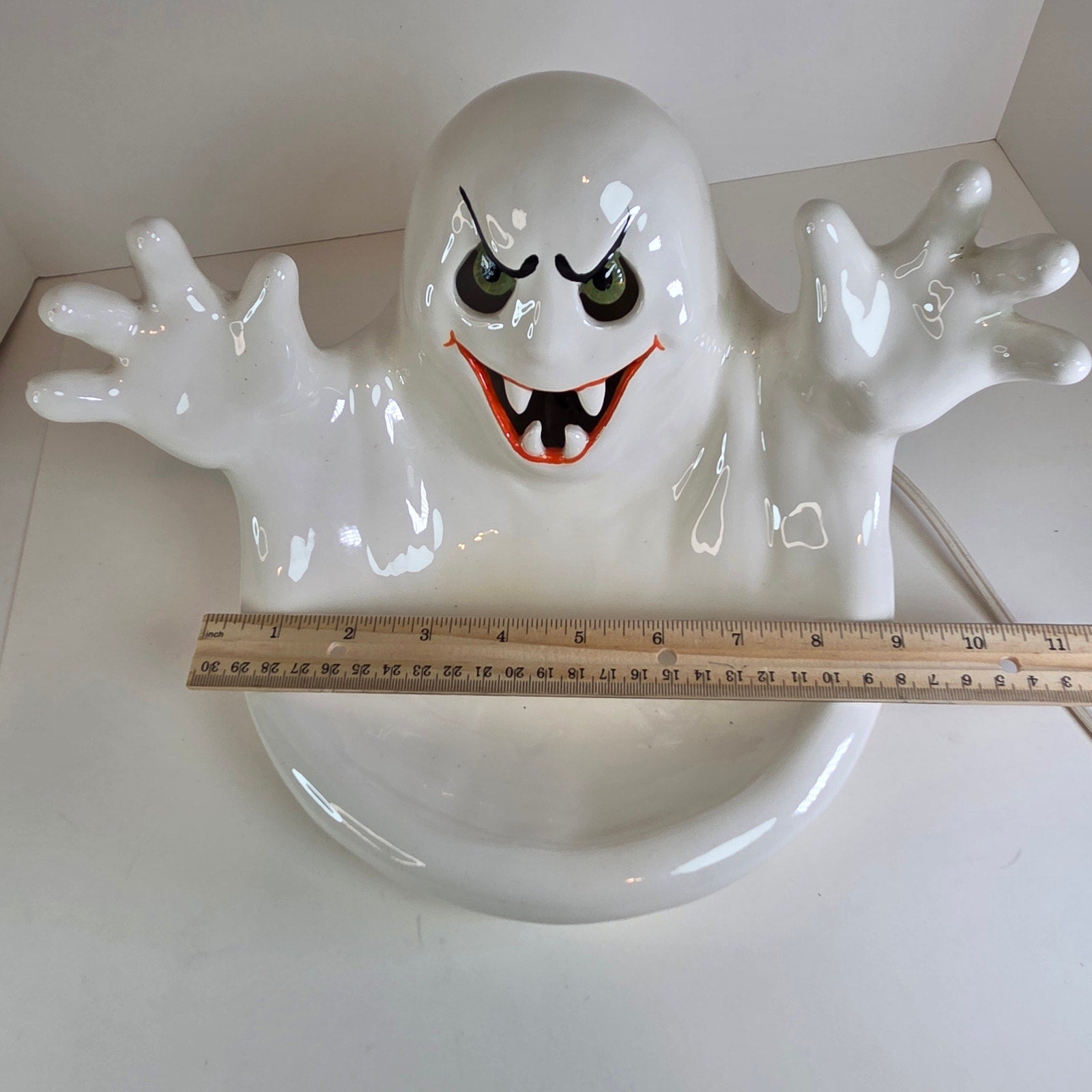 Light-Up Ceramic Ghost Candy Dish Halloween Decor SC Signed 12"x9"x9"