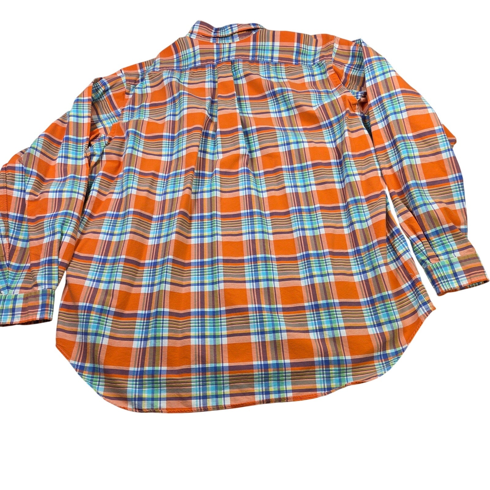 Ralph Lauren Plaid Button Down Shirt Men 2XLT Orange Cotton Long Sleeve